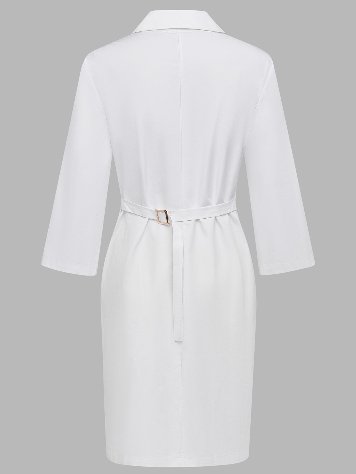 White Buckle Cotton Shirt Collar Short Sleeve Sheath Midi  Dress