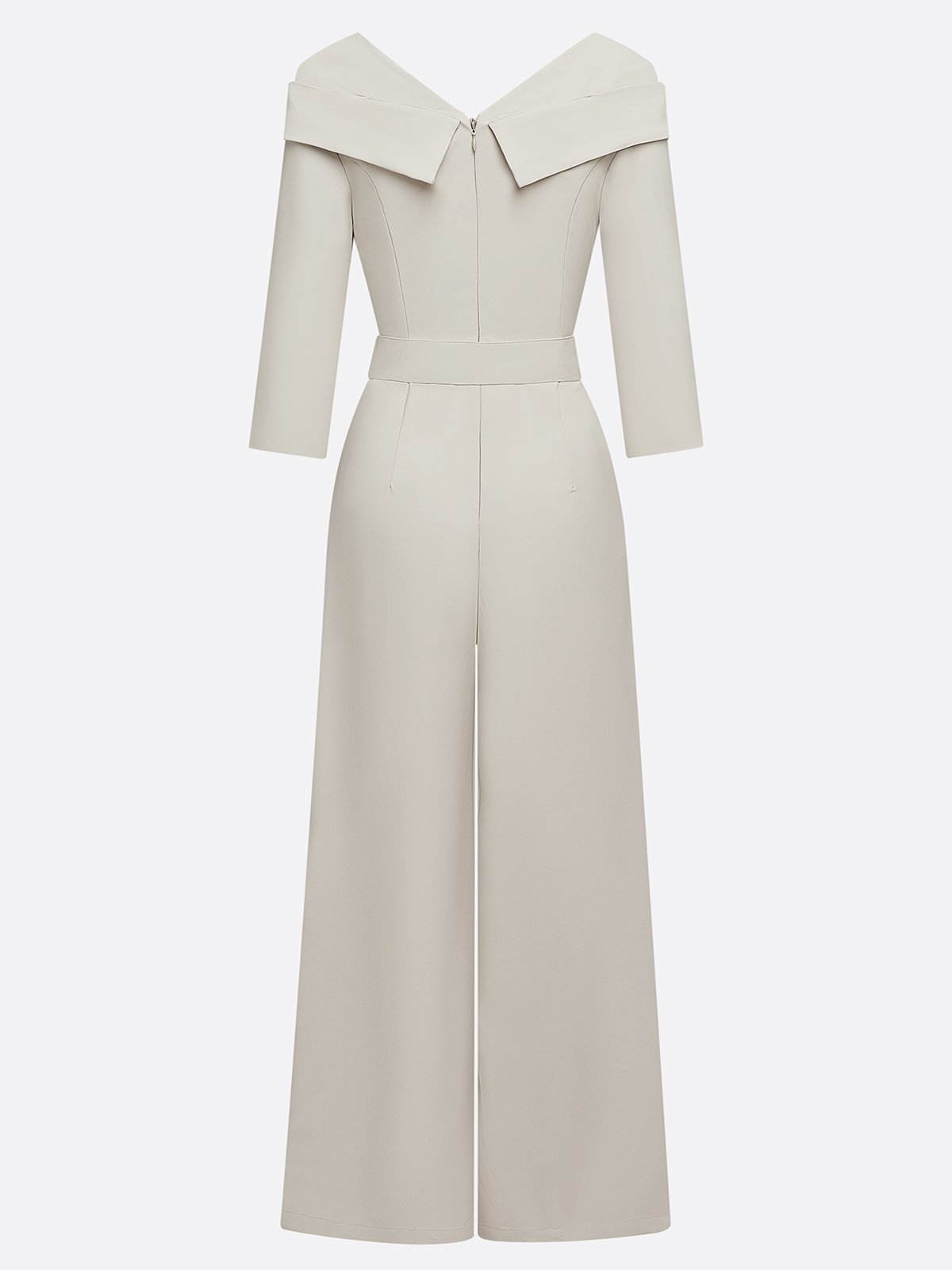 Women Beige Sweetheart Neckline Three Quarter Sleeve Dressy Jumpsuit