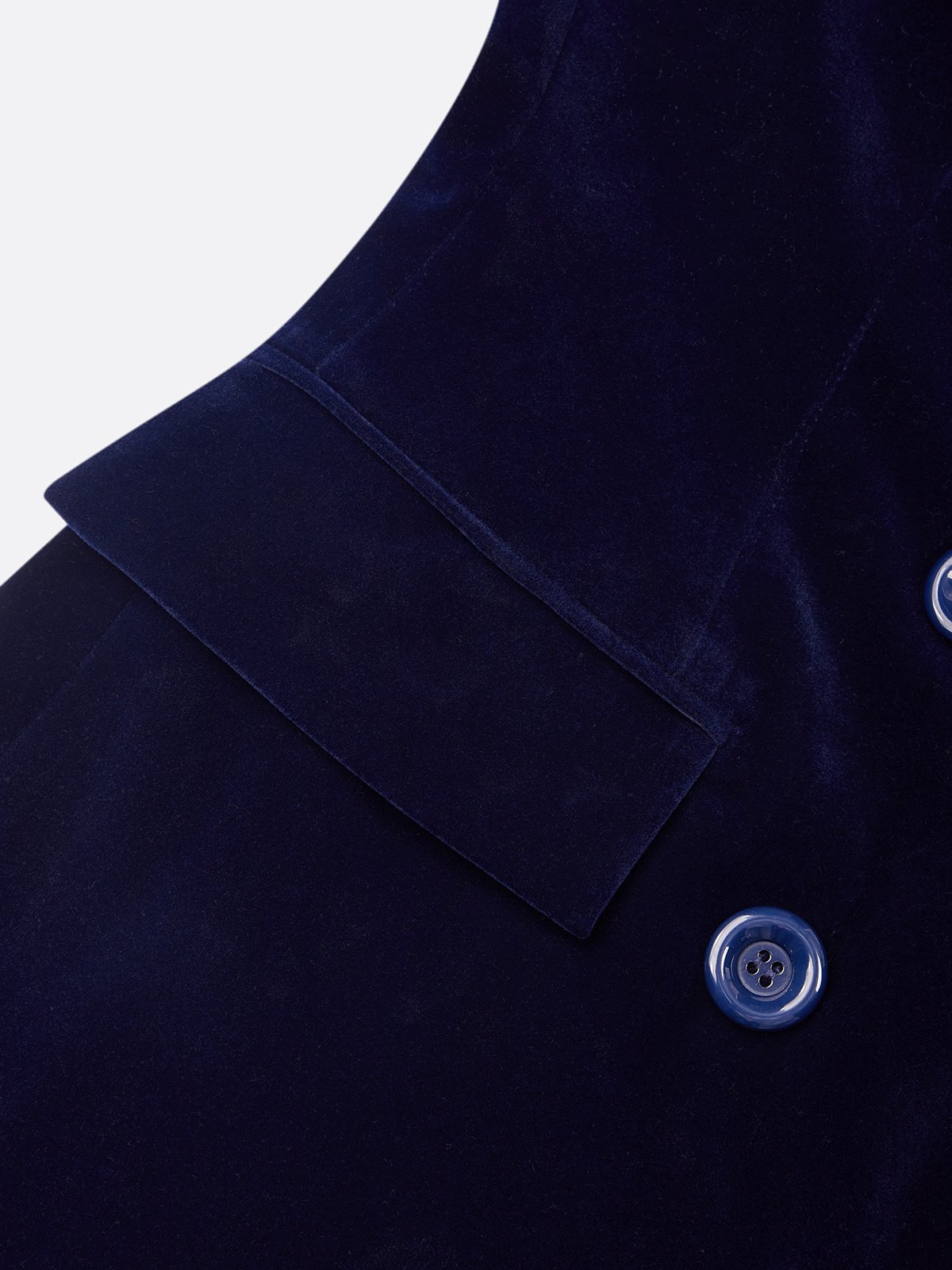 Women Navy Blue Velvet Piping Lapel Collar Long Sleeve Dressy Coat With Pants Two-Piece Set