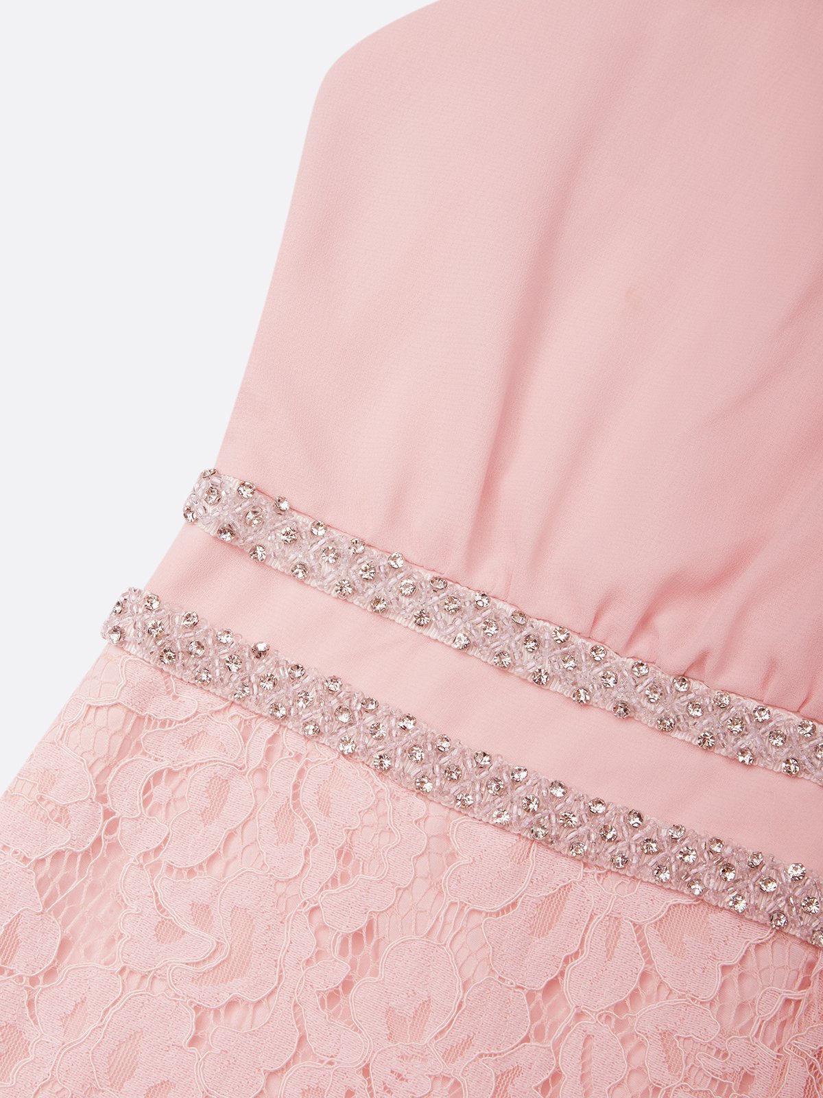 Women Pink Lace Rhinestone Mock Neck Sleeveless Dressy Jumpsuit