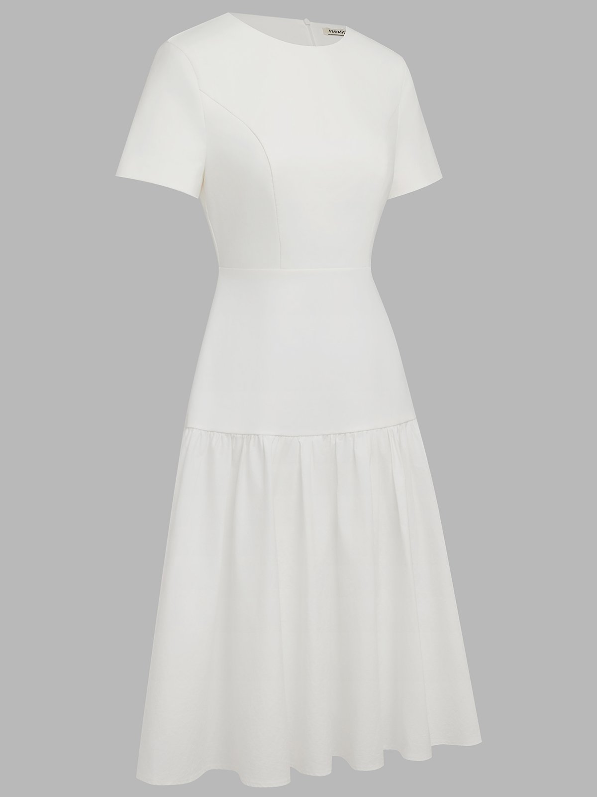 White Knit Cotton Crew Neck Short Sleeve Mermaid Midi Dress