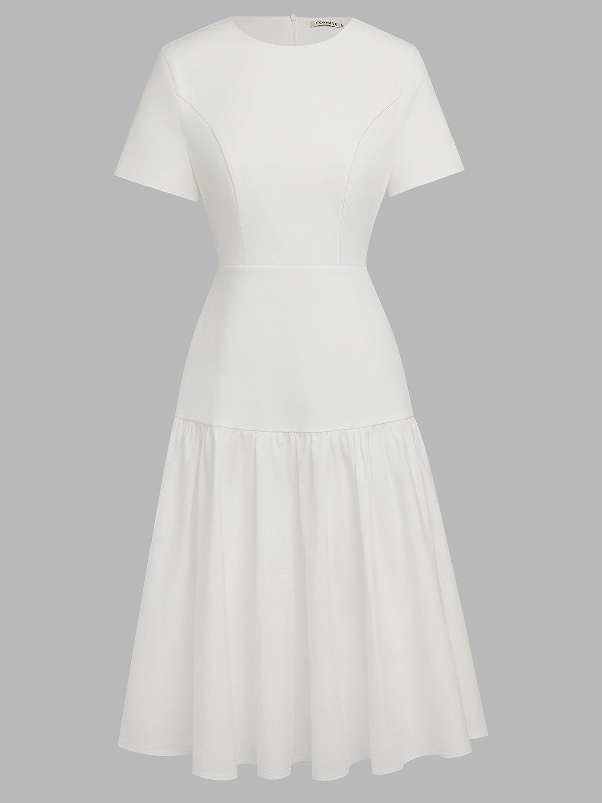White Knit Cotton Crew Neck Short Sleeve Mermaid Midi Dress