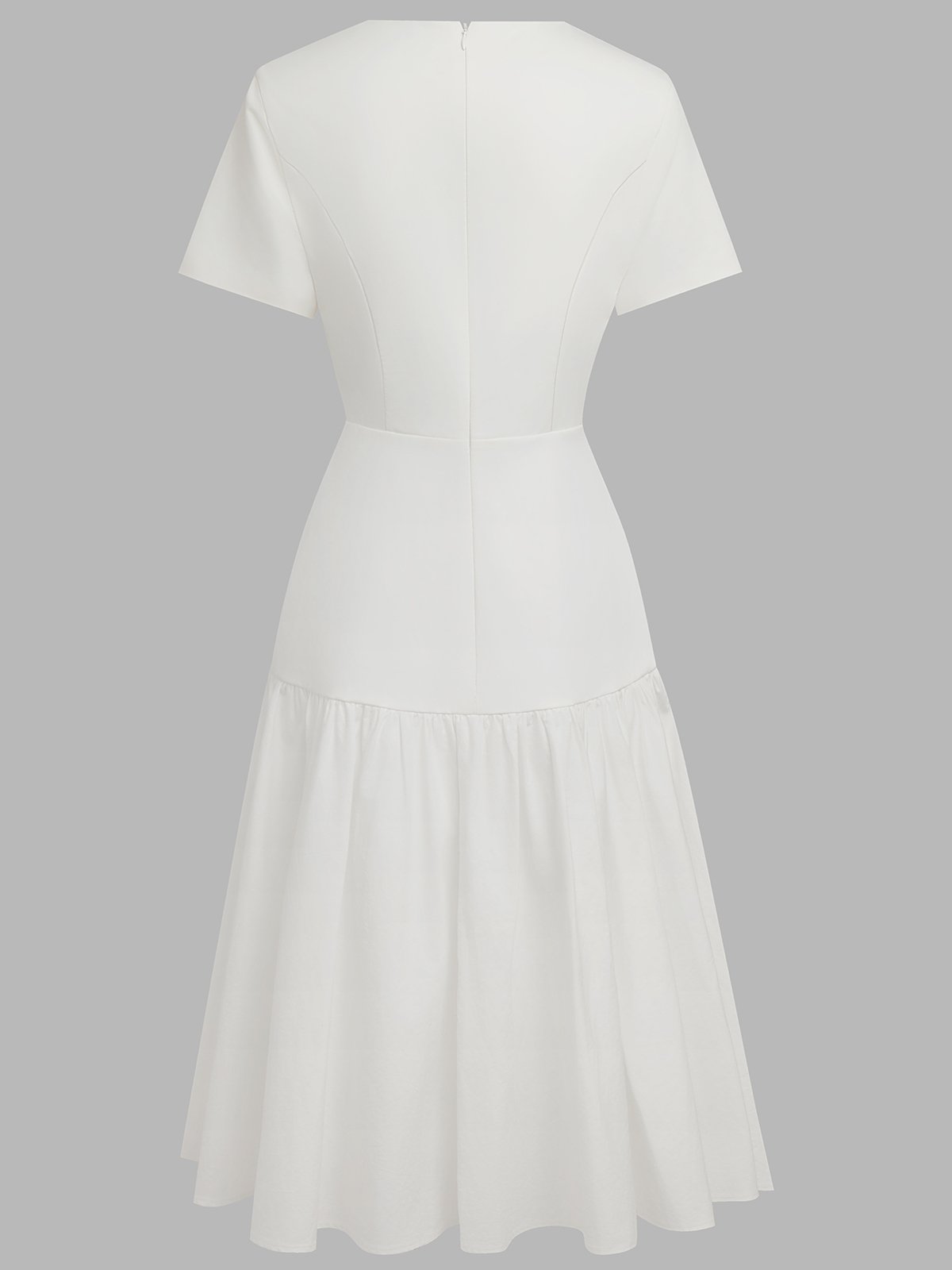 White Knit Cotton Crew Neck Short Sleeve Mermaid Midi Dress