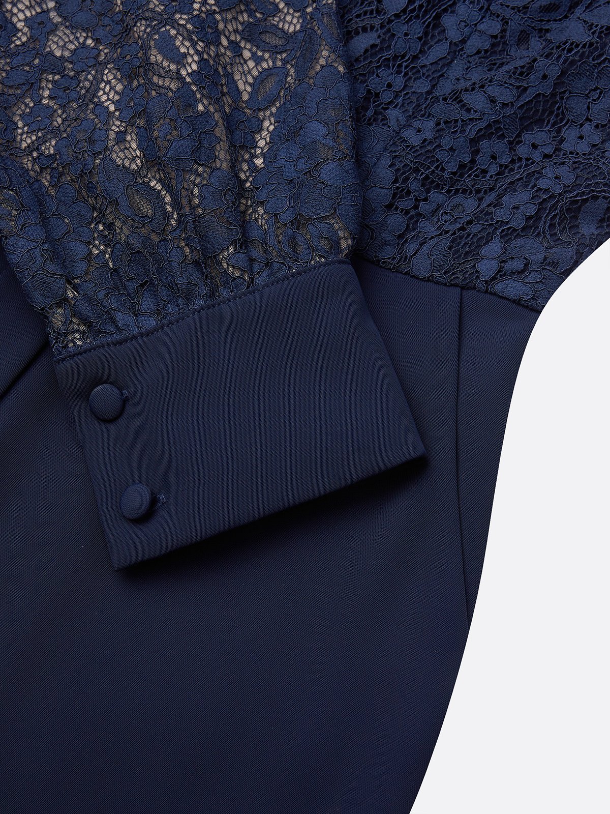 Women Purplish Blue Lace Bow Tie Neck Long Sleeve Balloon Sleeve Dressy Jumpsuit