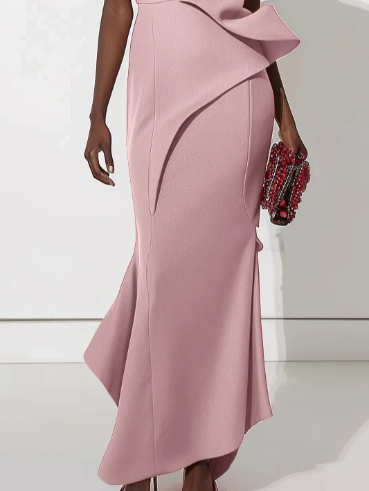Black Ruched One Shoulder Sleeveless Sheath Maxi Dress
