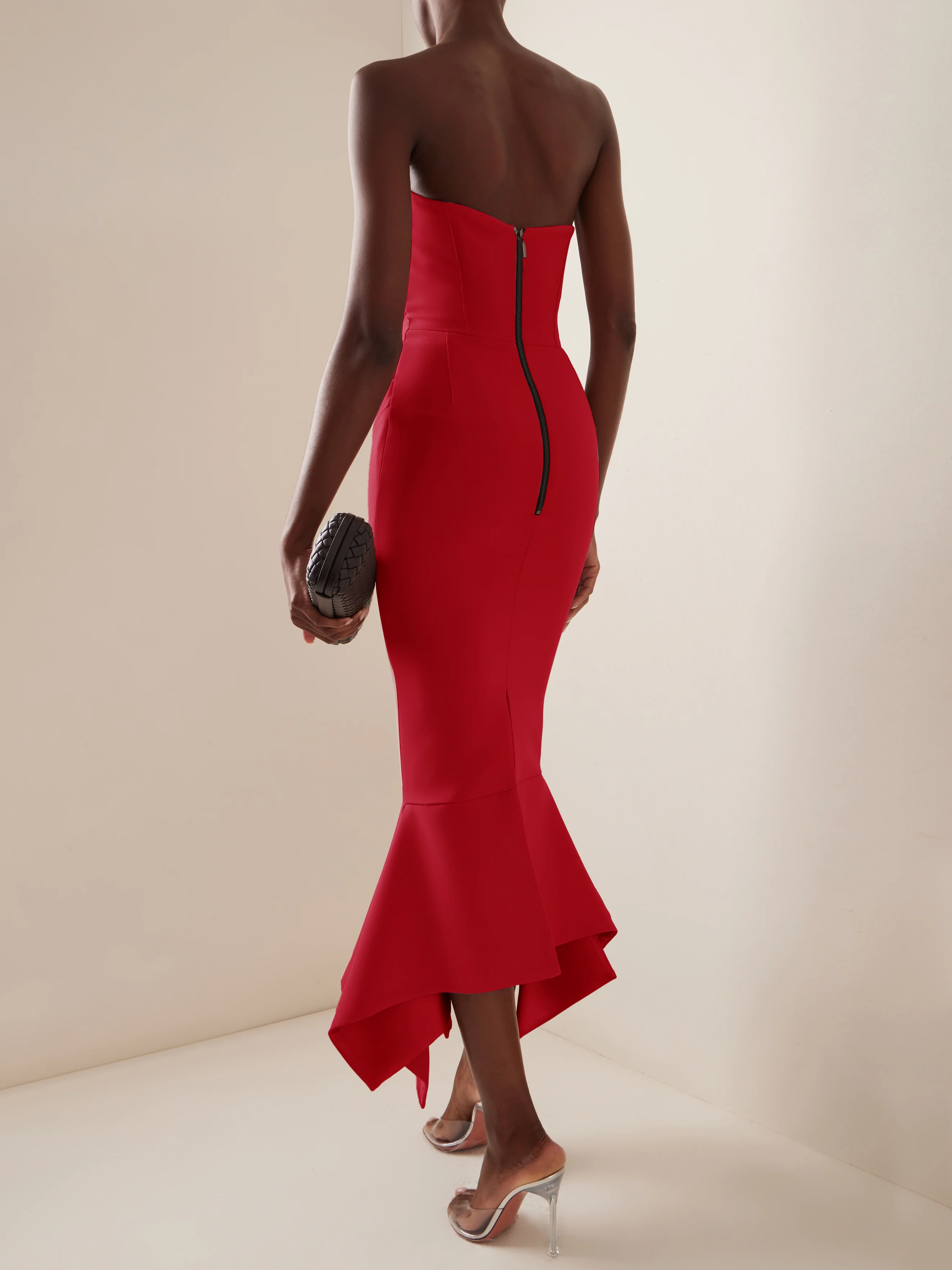 Red Strapless Sheath Mermaid Maxi Dress with Flouncing Skirt