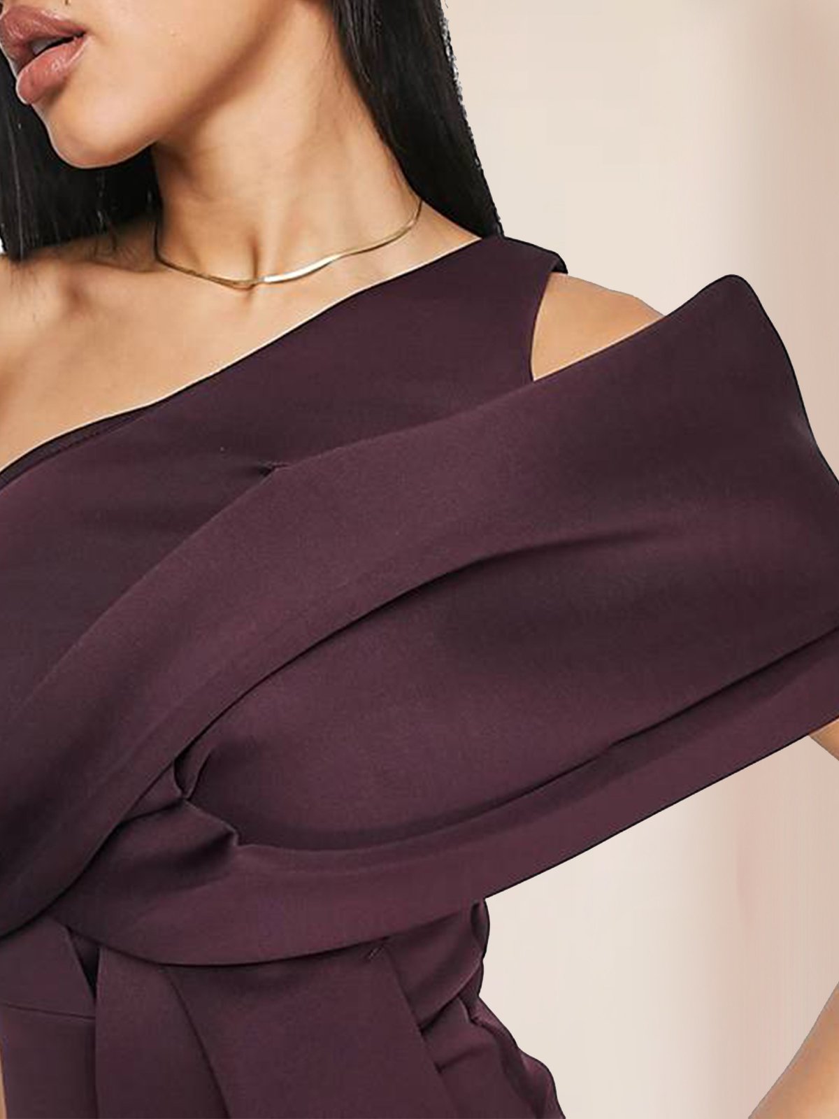 Coffee Brown One Shoulder Ruched Sheath Midi Dress