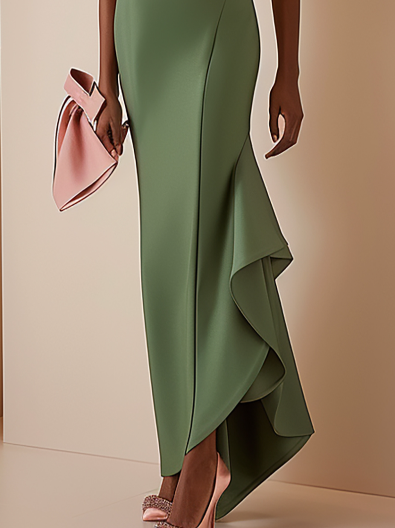 Green Ruched Off The Shoulder Rhinestone Sheath Maxi Dress