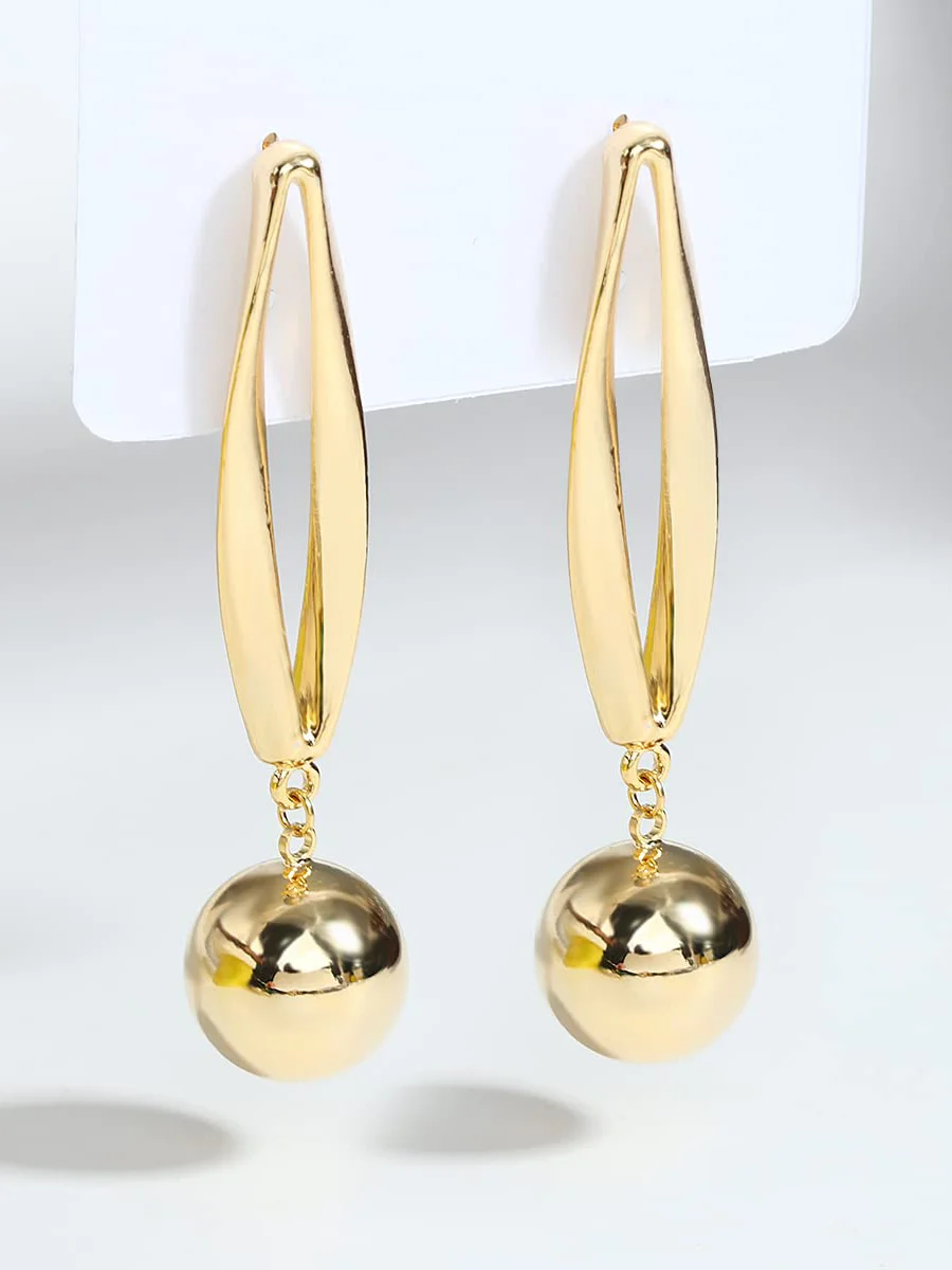 Copper Golden circle metal ball geometric simple texture earrings Jewelry
