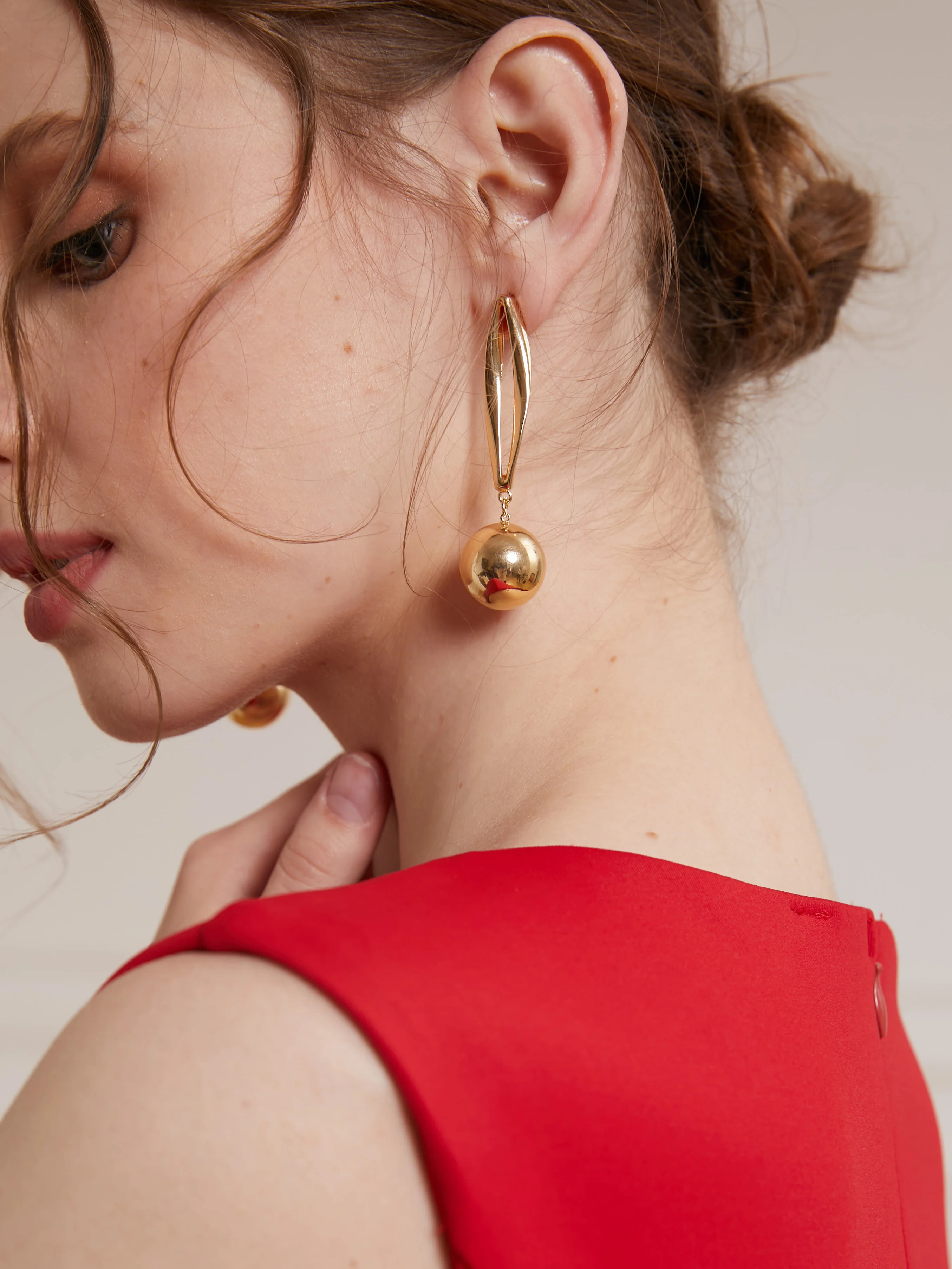 Copper Golden circle metal ball geometric simple texture earrings Jewelry