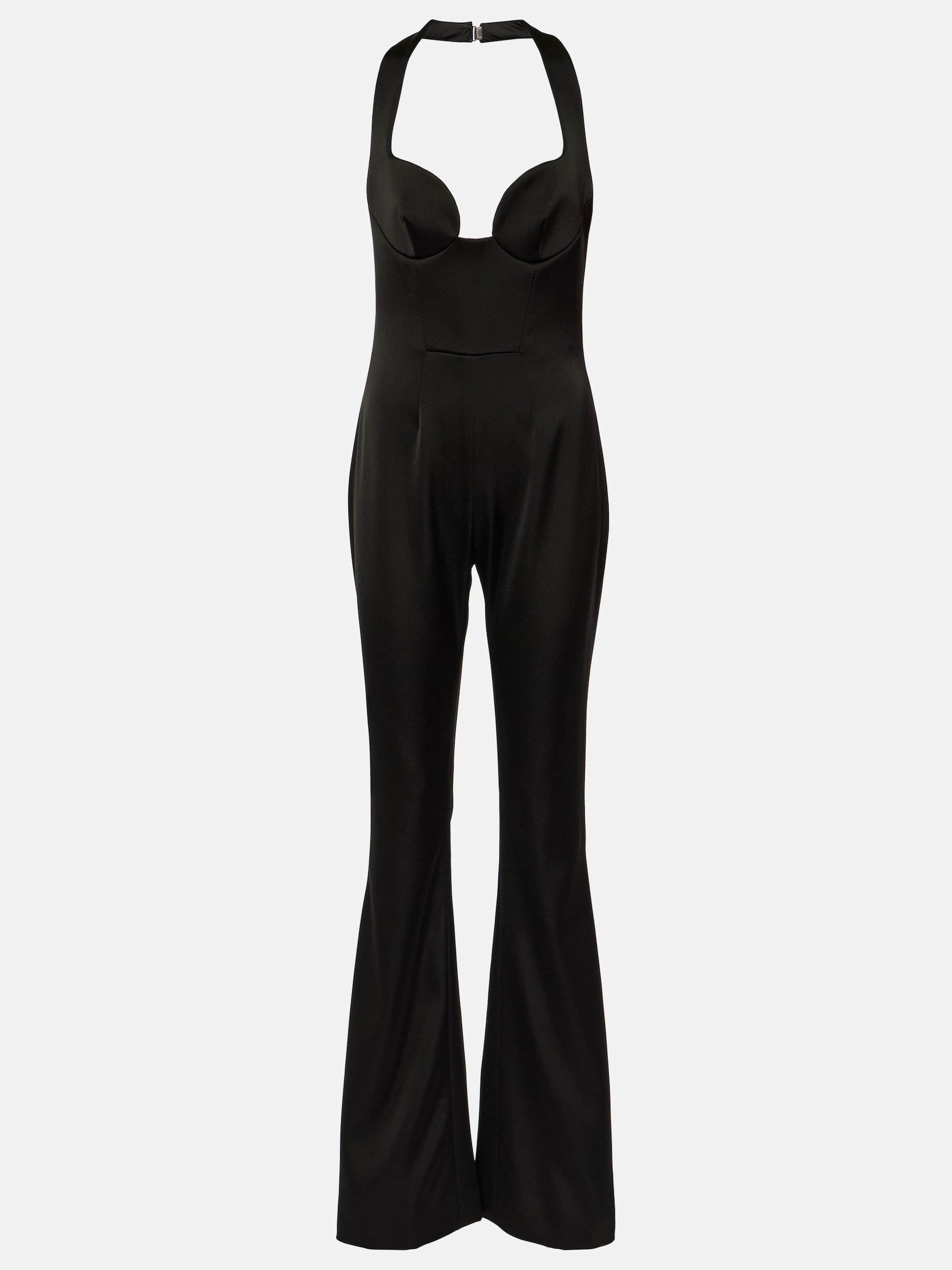 Women Black Halter Sleeveless Backless Wide-Leg Jumpsuit With Bras