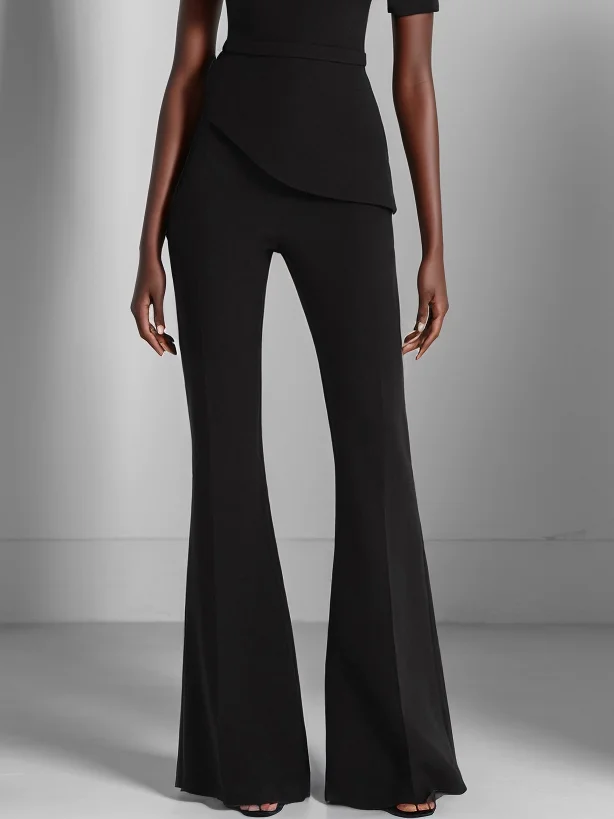 Women Black Asymmetrical Rheinstone Wide-Leg Jumpsuit