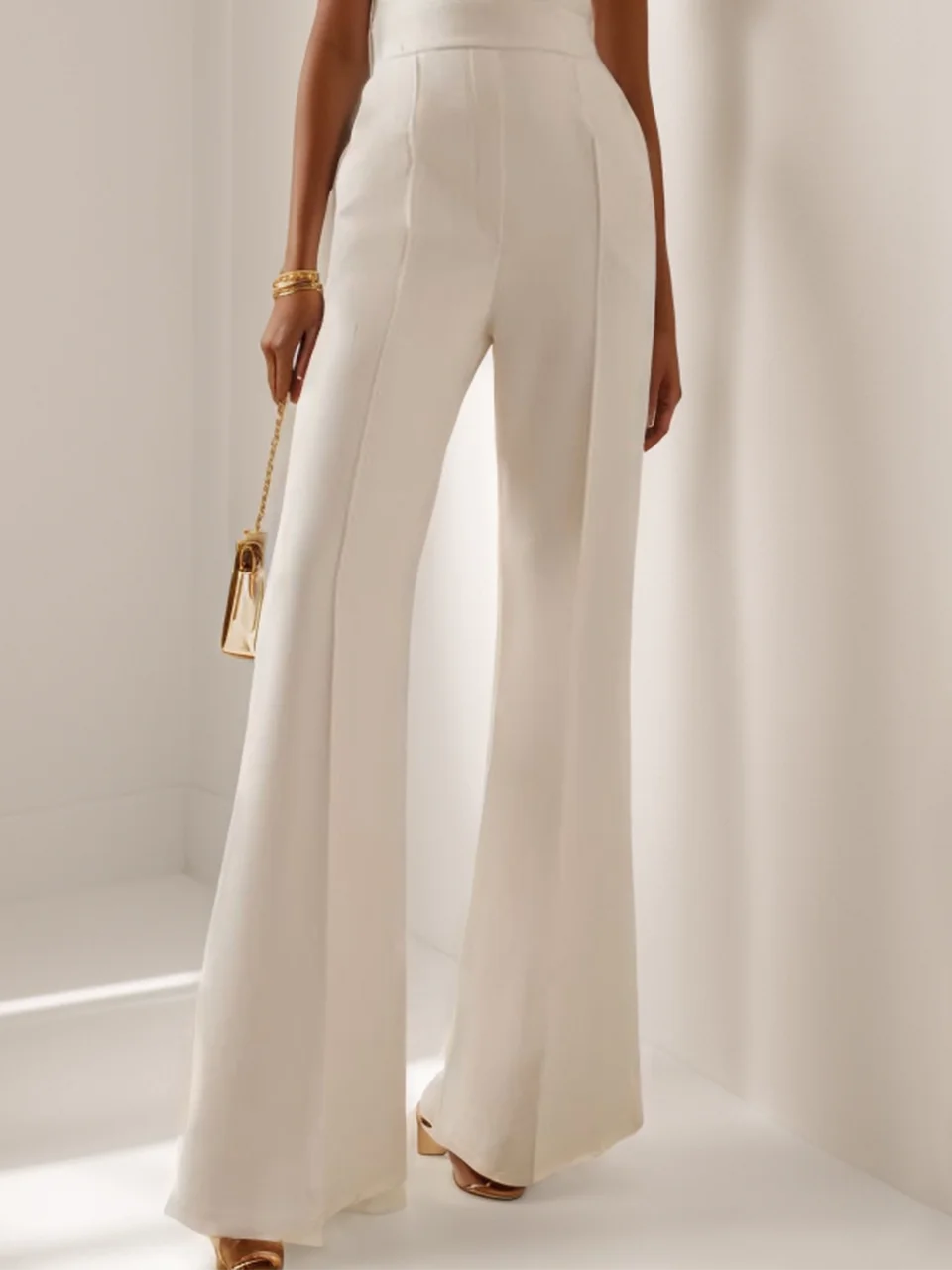 Women White Cut Out Short Sleeve Rheinstone Wide-Leg Jumpsuit 