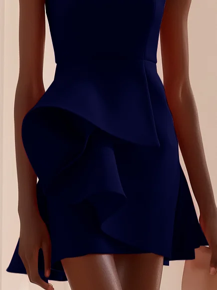 Navyblue Ruched Sleeveless A-Line Mini Dress