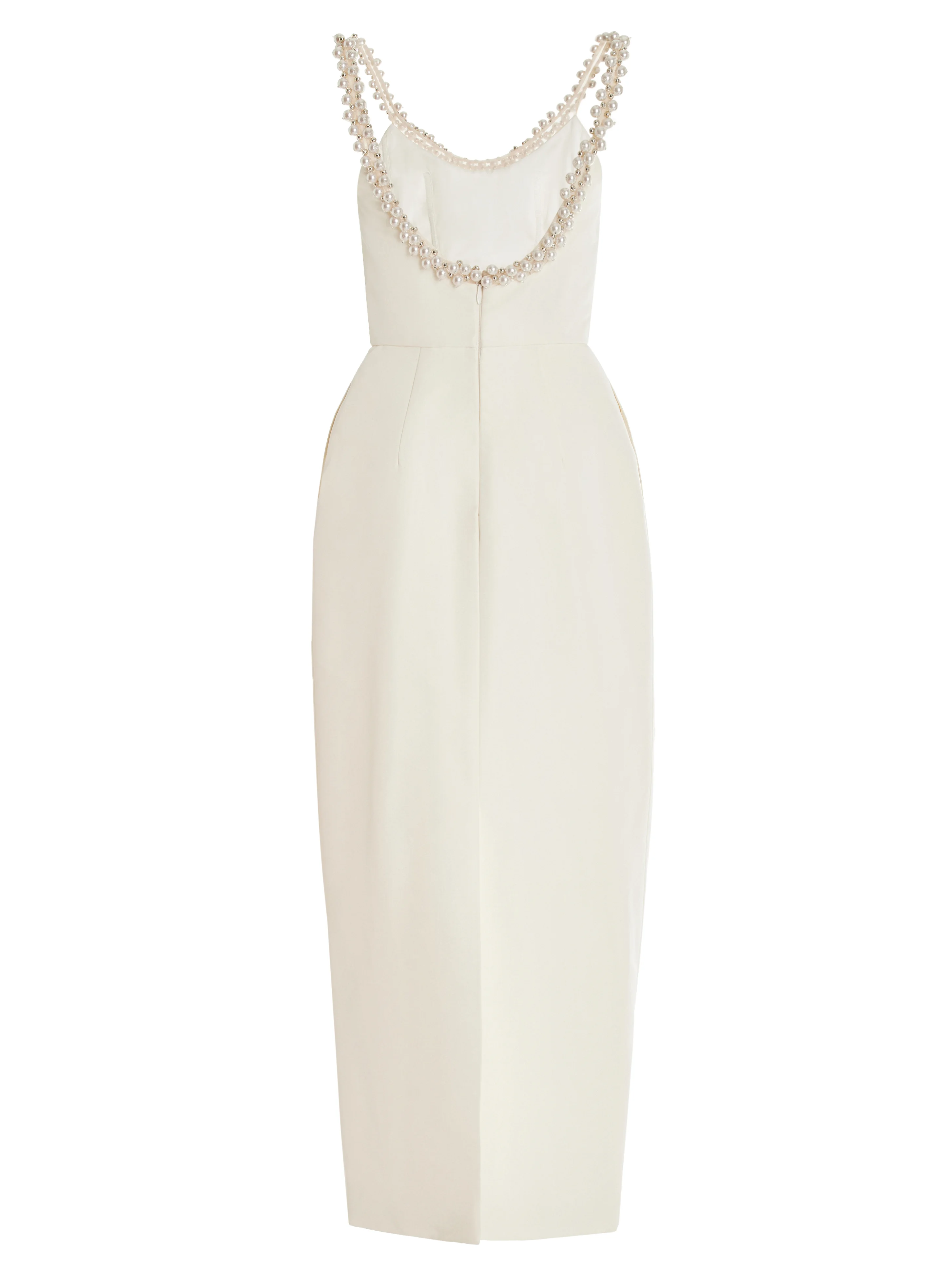 Off White SpaghettiImitation Pearls Sheath Midi Dress