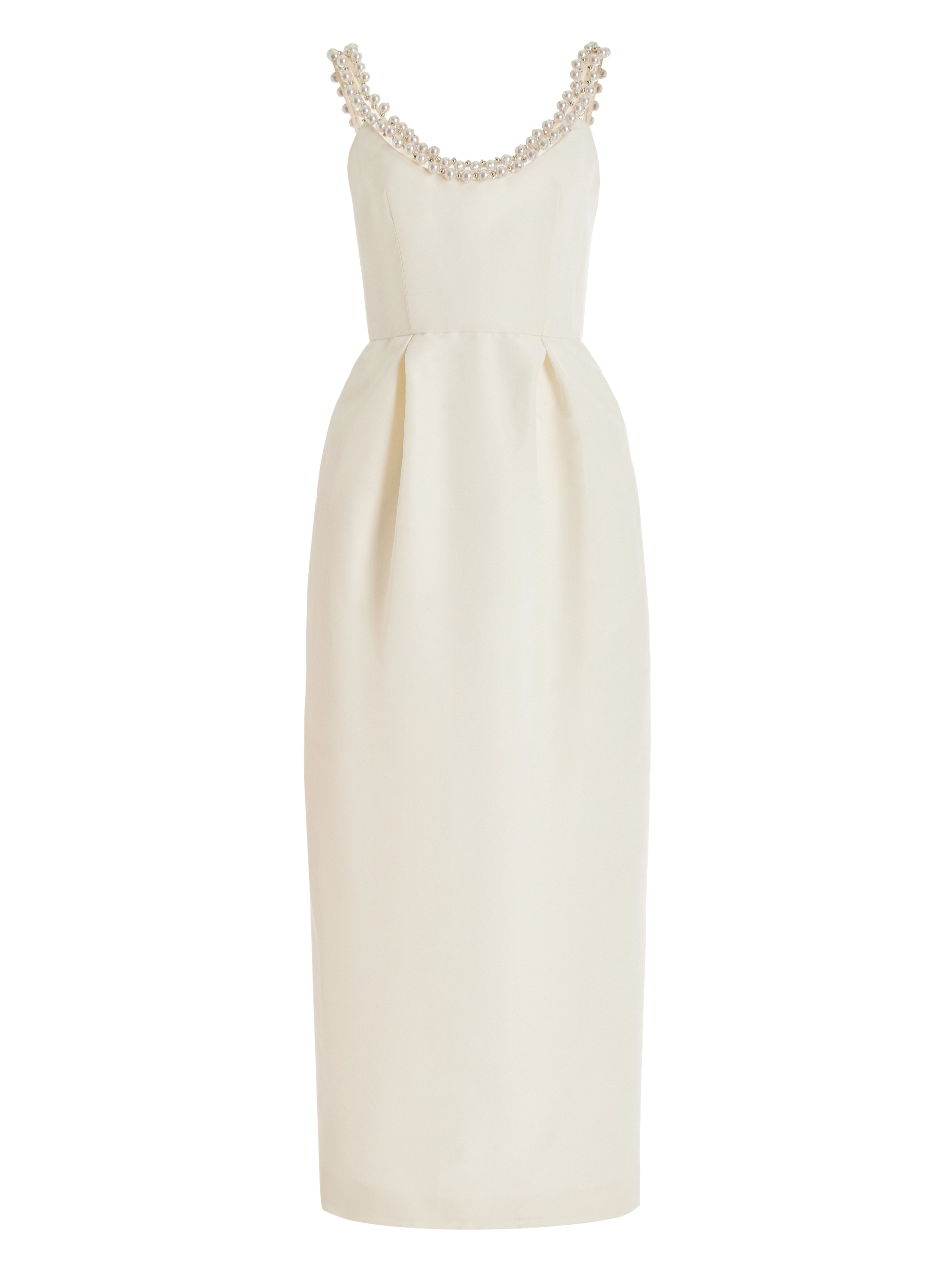 Off White SpaghettiImitation Pearls Sheath Midi Dress