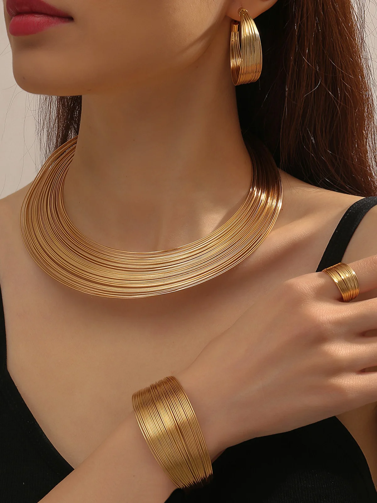 Exaggerated Golden Personality Multi-Layer Jewelry Set