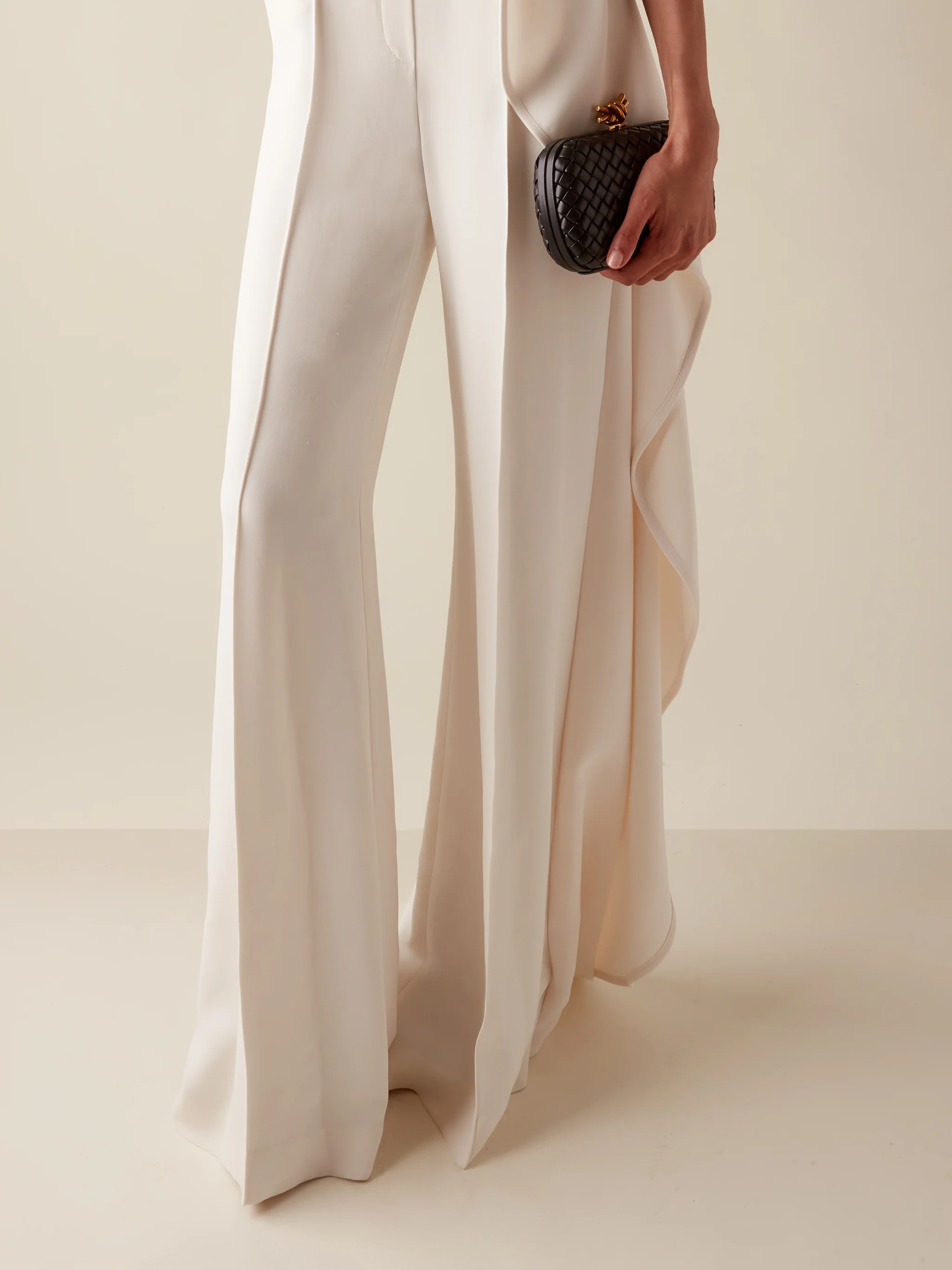 Women White Sleeveless Ruched Wide-Leg Jumpsuit