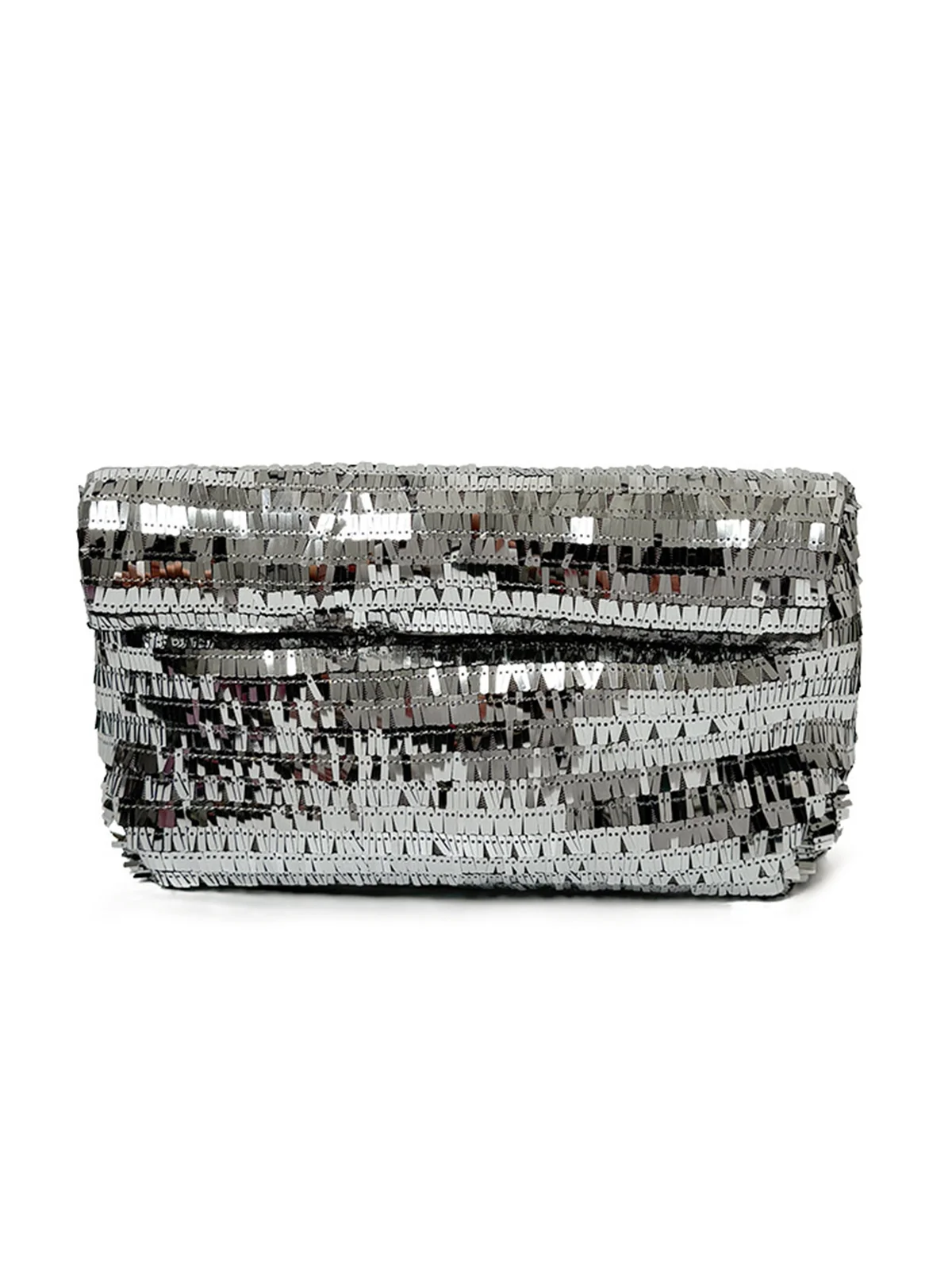 Sparkling Silver Sequined Magnetic Envelope Clutch Bag
