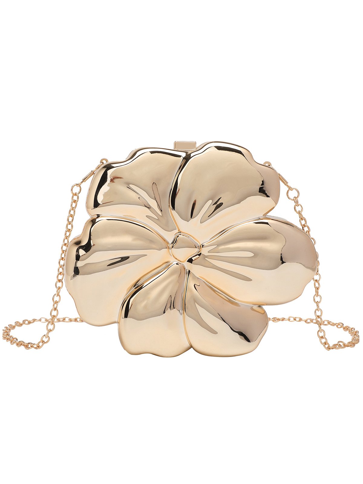 Glamorous Golden Flower Shaped Acrylic Mini Clutch Bag with Metal Chain Strap