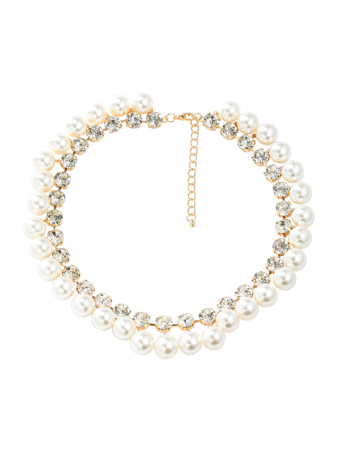 Elegant Imitation Pearl Rhinestone Double Layer Necklace