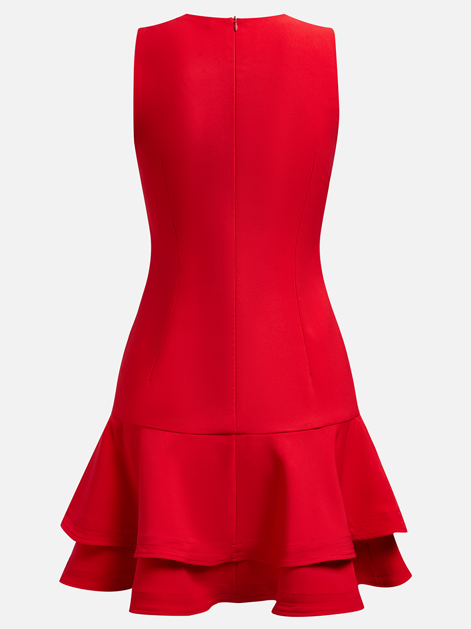 Red Ruffled Crew Neck Sleeveless A-line Mini Dress