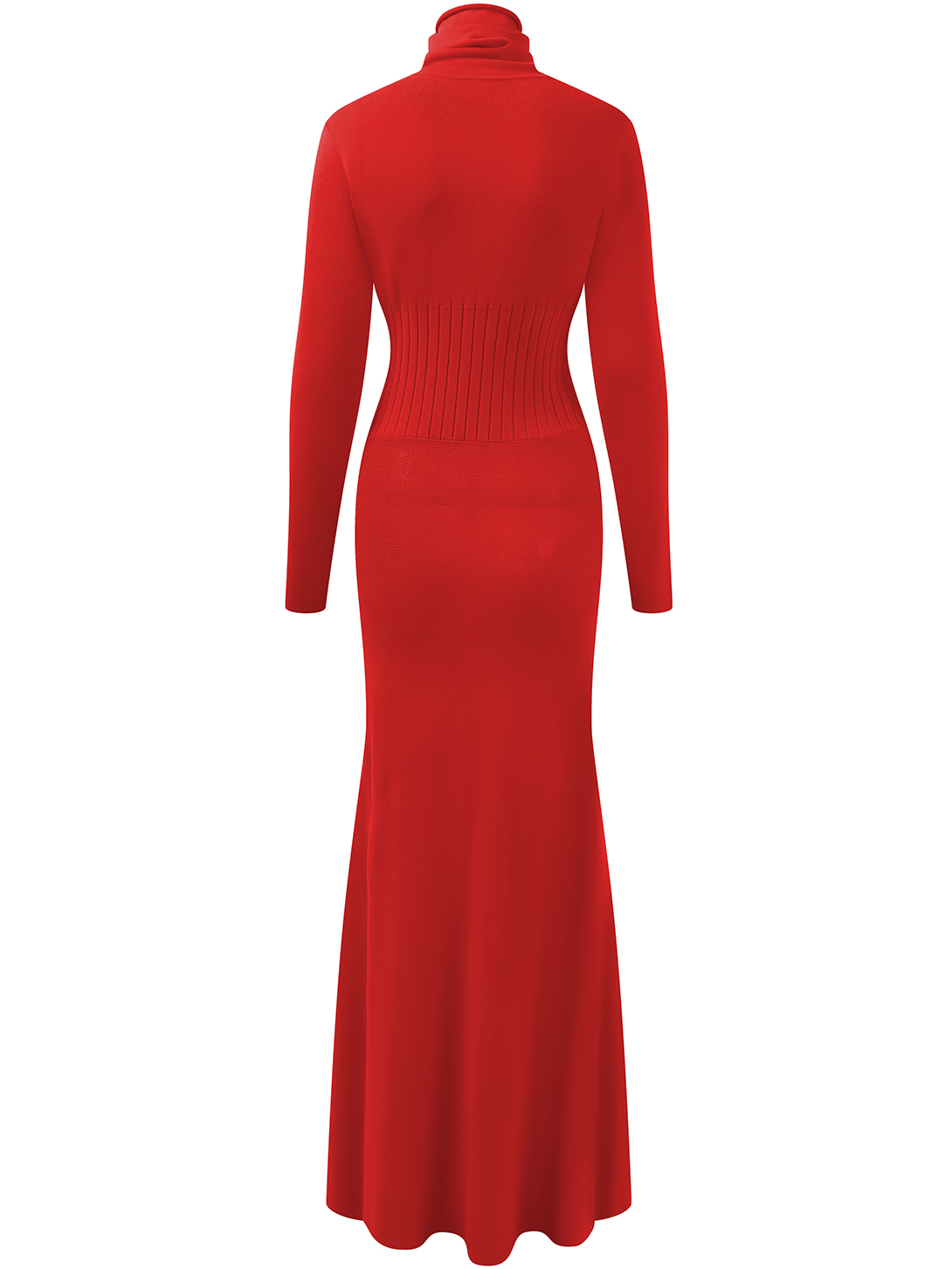 Red High Neck Long Sleeve A-Line Maxi Wool Sweater Dress