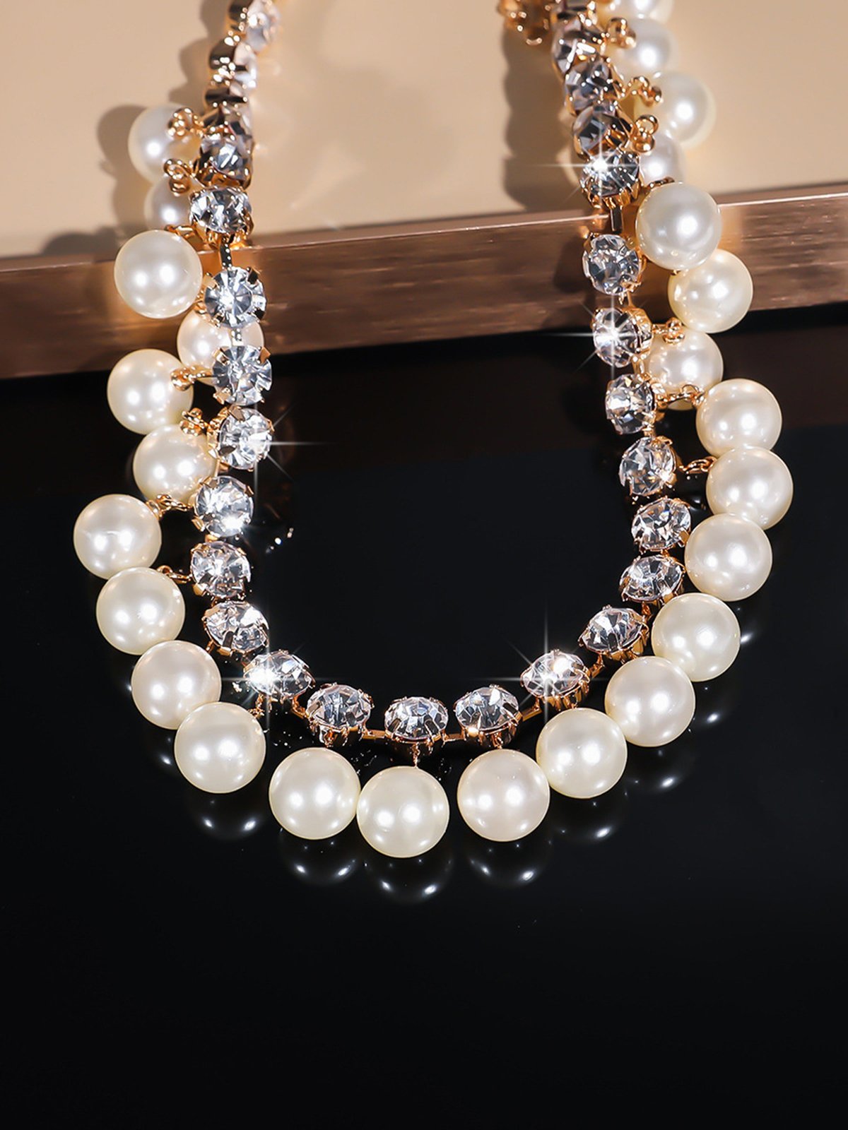 Elegant Imitation Pearl Rhinestone Double Layer Necklace