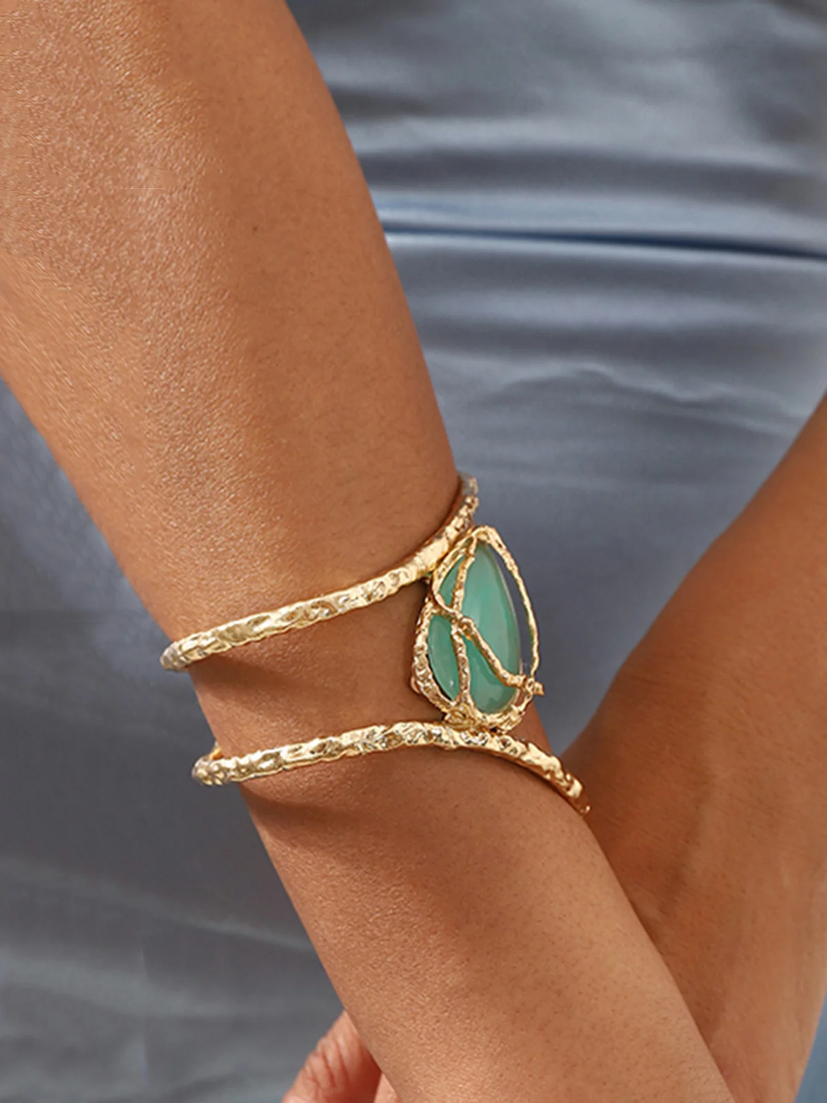 Glamorous Golden Irregular Metallic Geometric Resin Cuff Bracelet