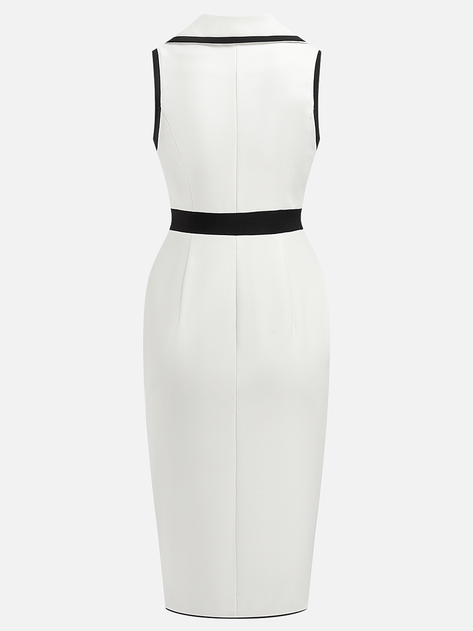 White Color Block Shawl Collar Sleeveless Knee-Length Sheath Dress