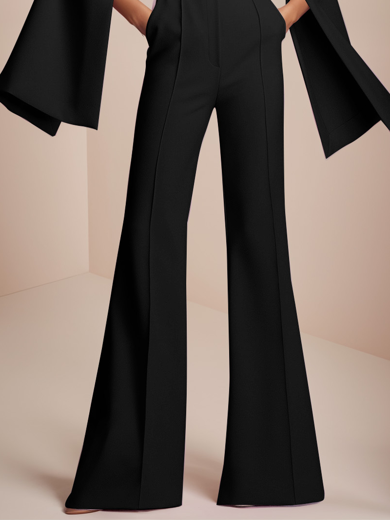 Women Black Rhinestone Split Bell Sleeve Wide-Leg Jumpsuit