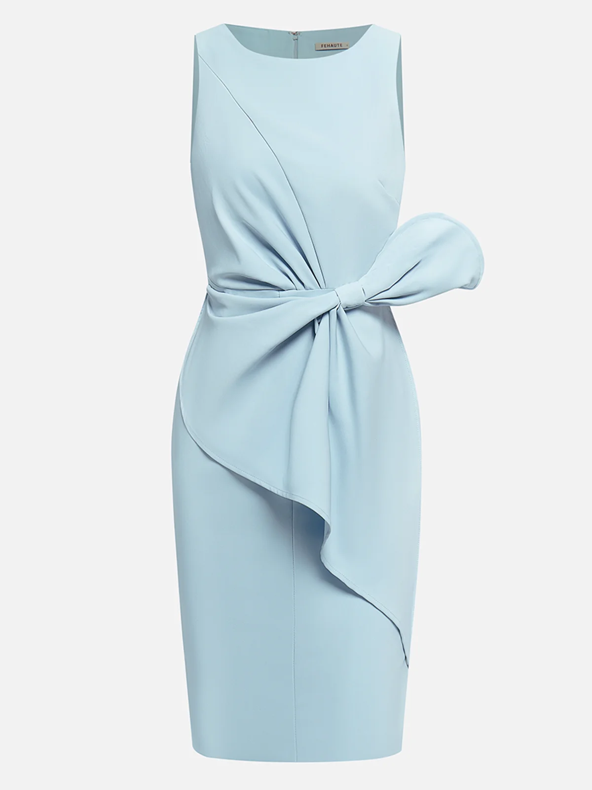 Light Blue 3D Bow Sleeveless Sheath Midi Dress