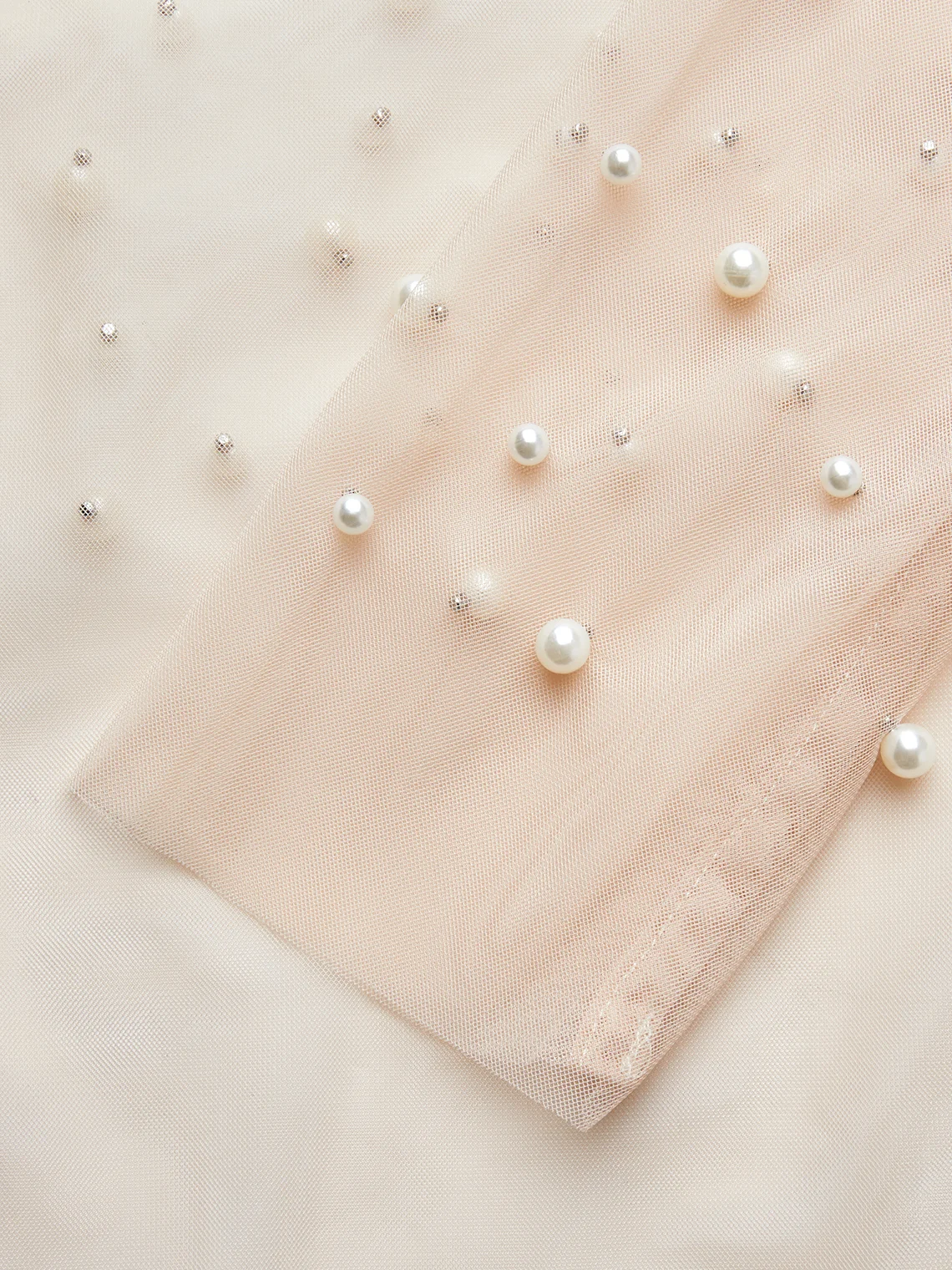 Women White Mesh Imitation Pearls Strapless Wide-Leg Jumpsuit