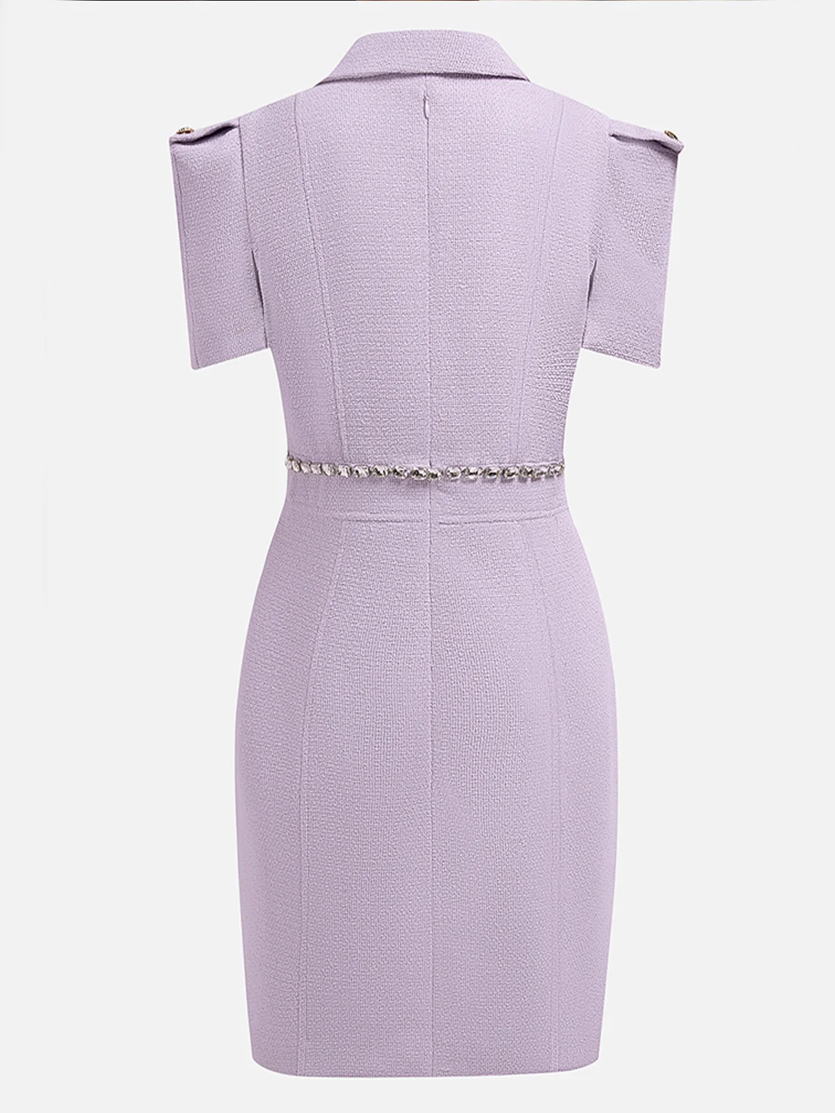Lavender Purple Shawl Collar Short Sleeve Tweed Sheath Mini Dress