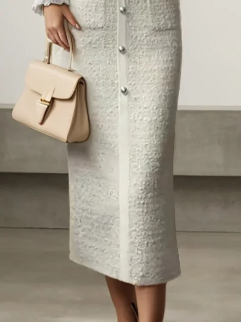 White Bow Long Sleeve Sheath Midi Tweed Blazer Dress