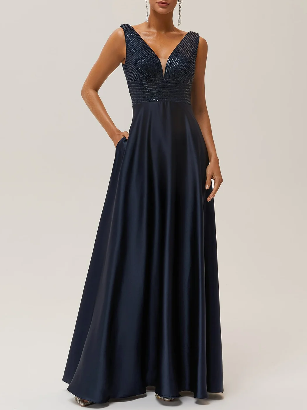 Purplish Blue Glitter A-Line Gown Sequin Dress