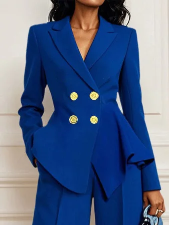 Women Buckle Lapel Collar Long Sleeve Two-Piece Set