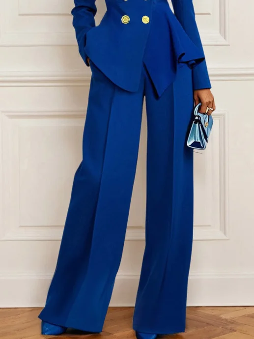 Women Buckle Lapel Collar Long Sleeve Two-Piece Set