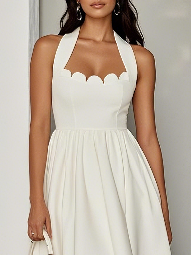 White Classic Scoop Neck Sleeveless A-Line Midi Dress