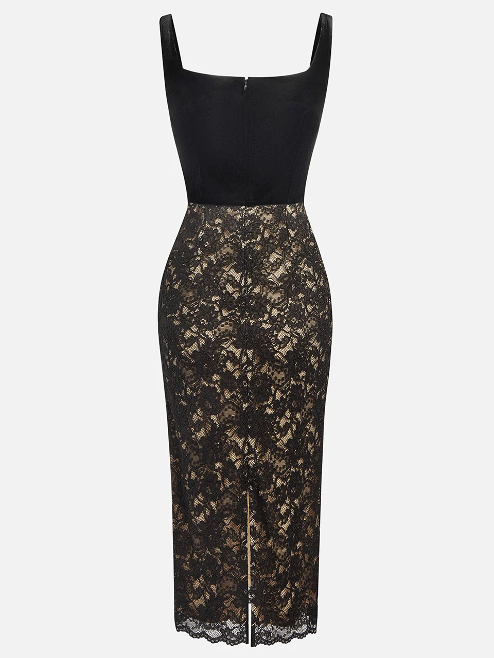Black Lace Sweetheart Neckline Sheath Midi Velvet Dress