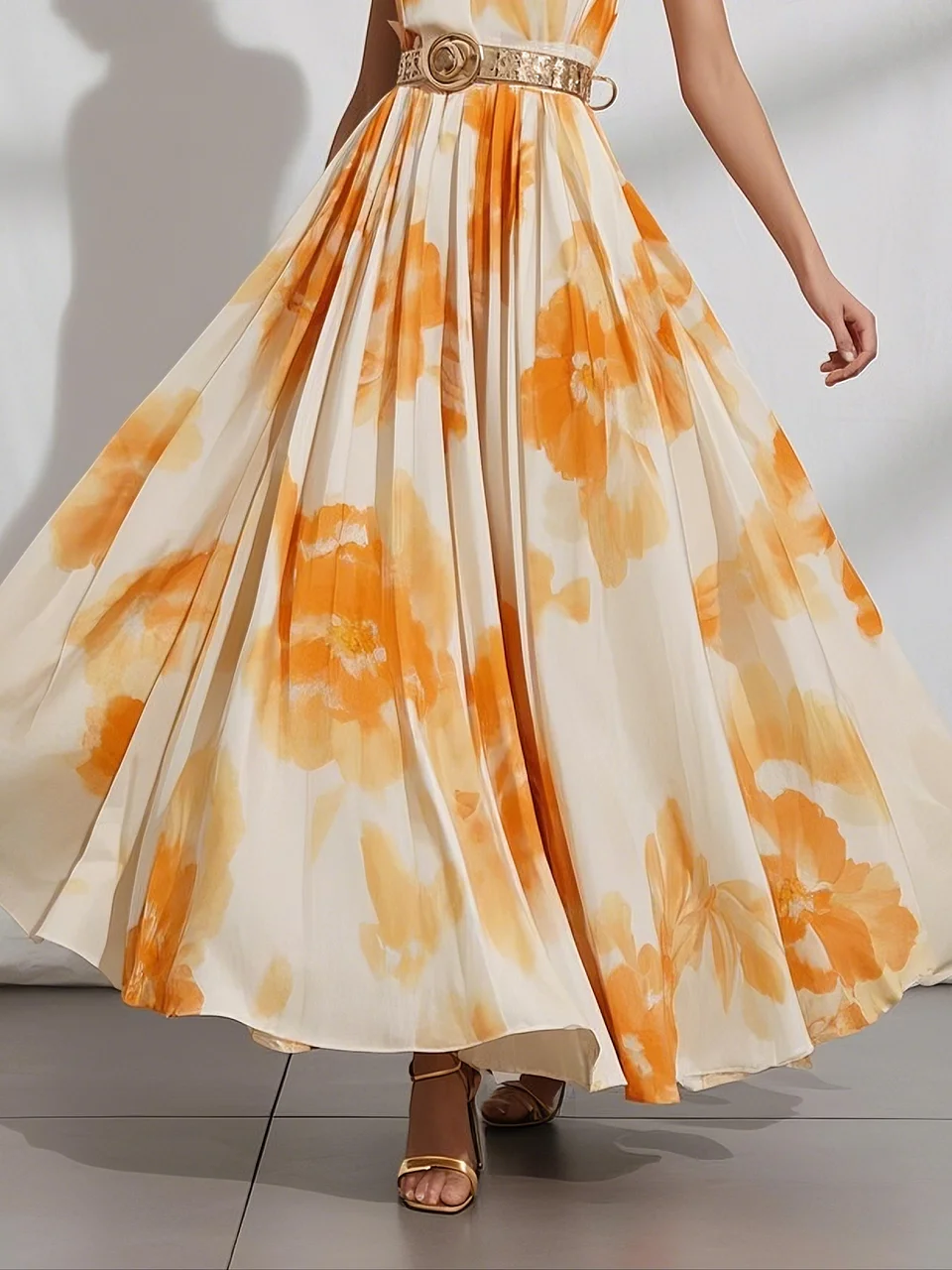 Yellow Chiffon V Neck Sleeveless A-Line Maxi Dress