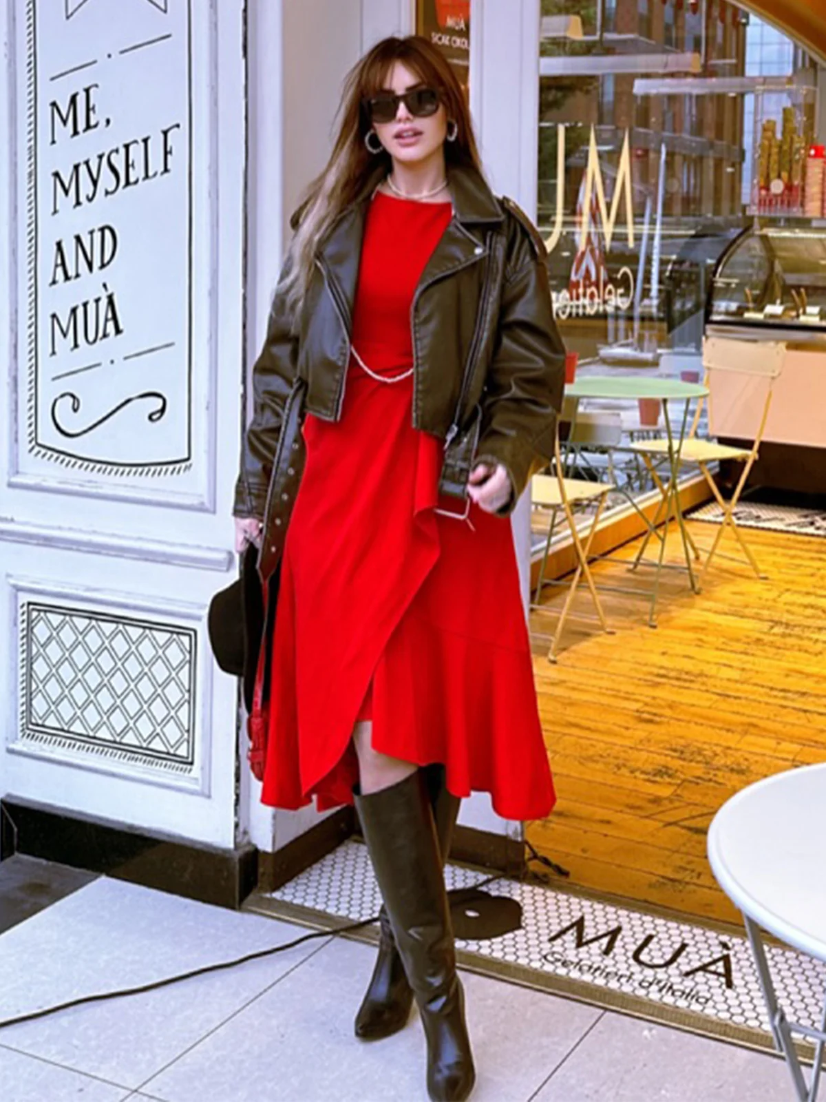 Red Sleeveless Midi Elegant A-line Dress with Waist Twist for Day-to-Night