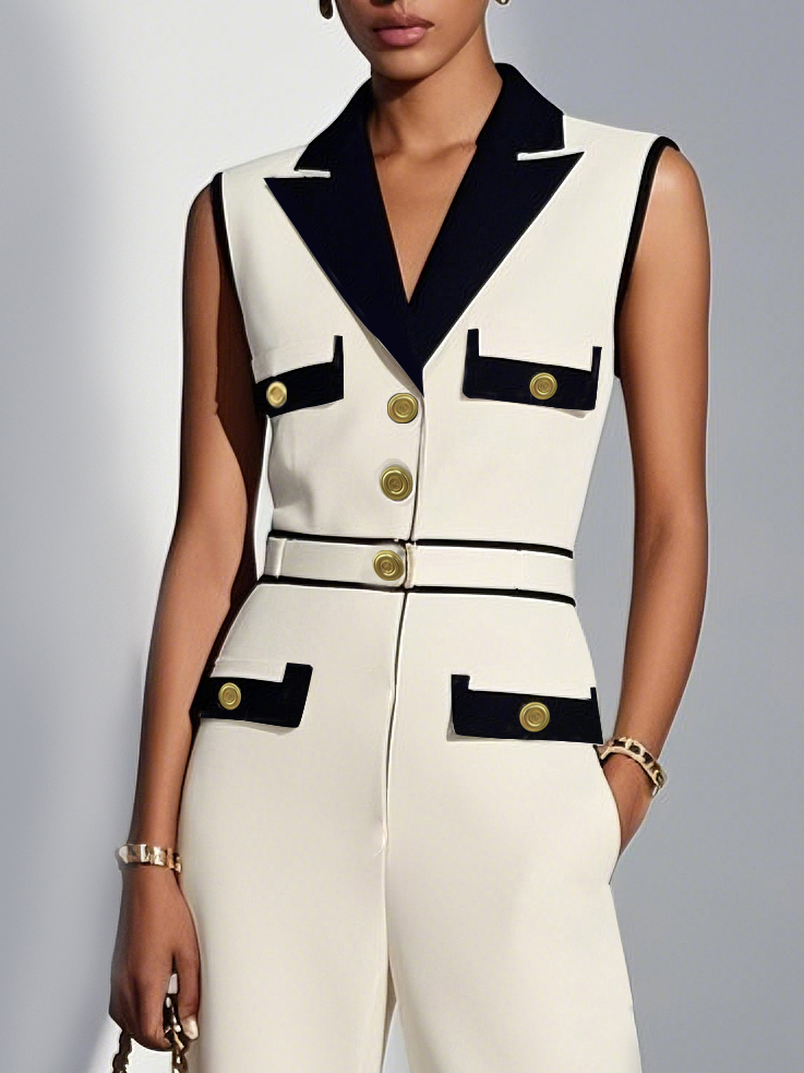 Off White Piping Regular Fit Urban Shawl Collar Jumpsuit 