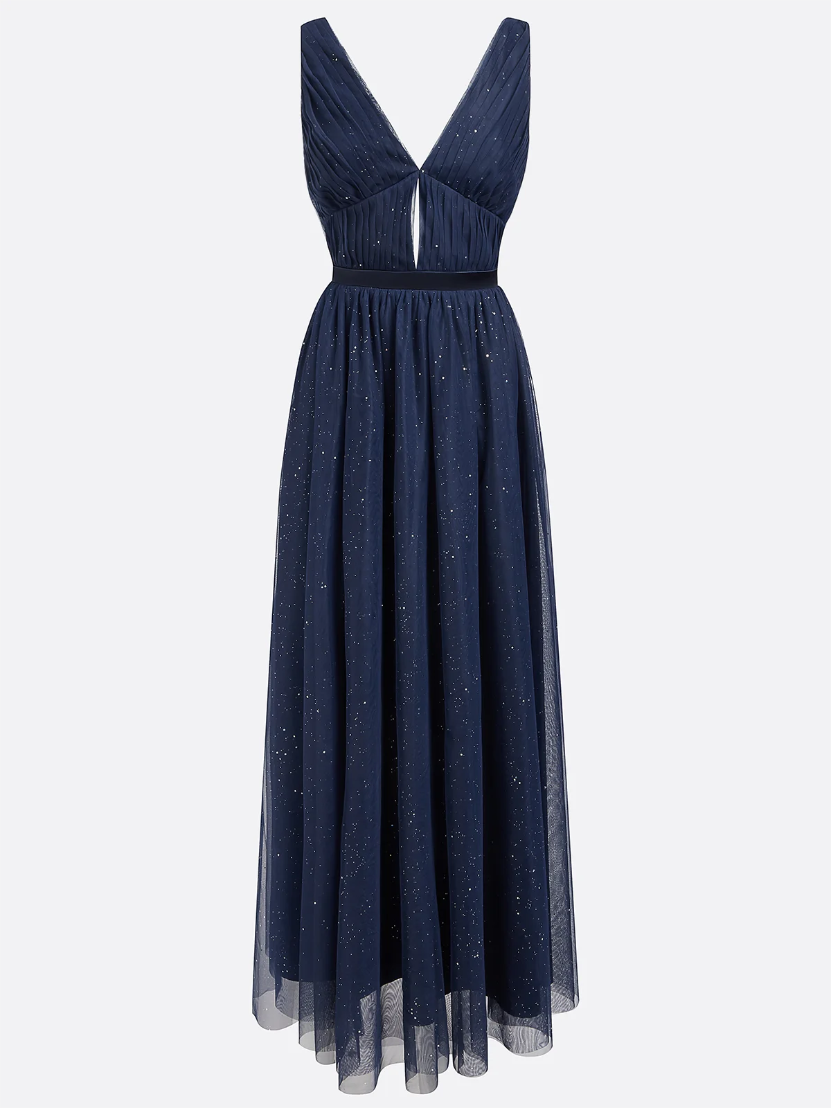 Purplish Blue Mesh Classic V Neck Sleeveless Sheath Maxi Dress