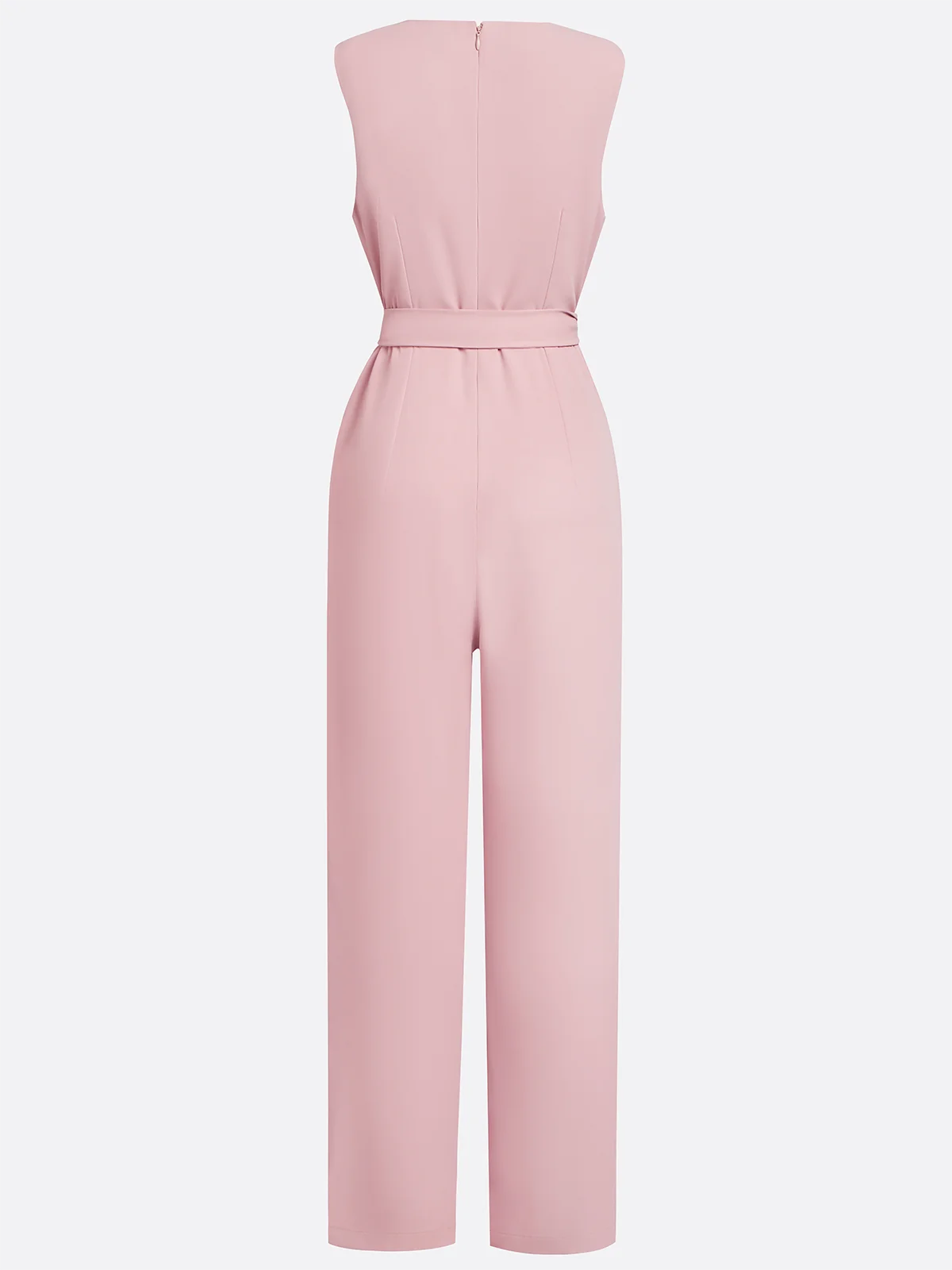 Pink Urban Plain Lace Jumpsuit With Belt