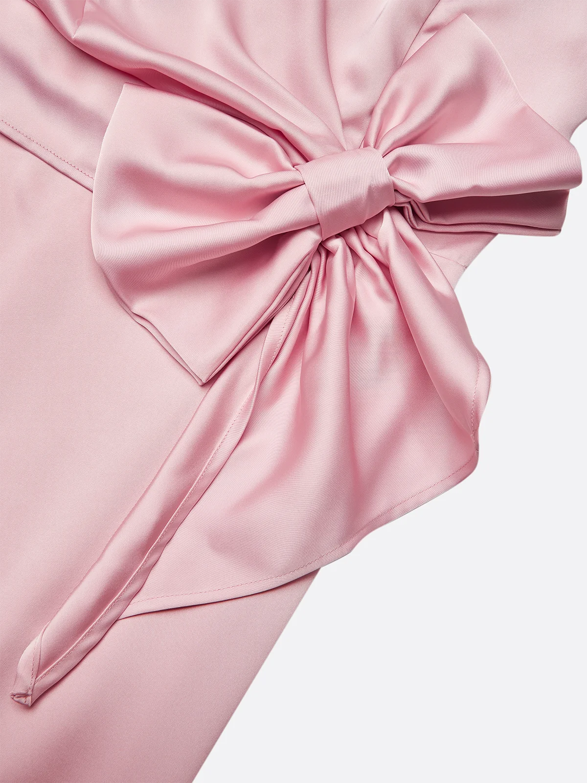 Pink Bow One-Shoulder Satin Sheath Maxi Dress 