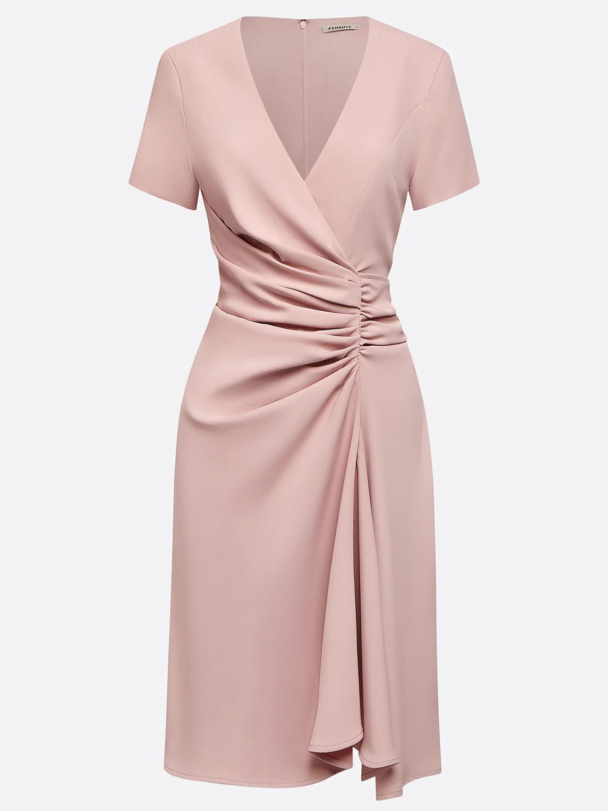 Pink Irregular Craftsmanship Ruched A-Line Midi Dress