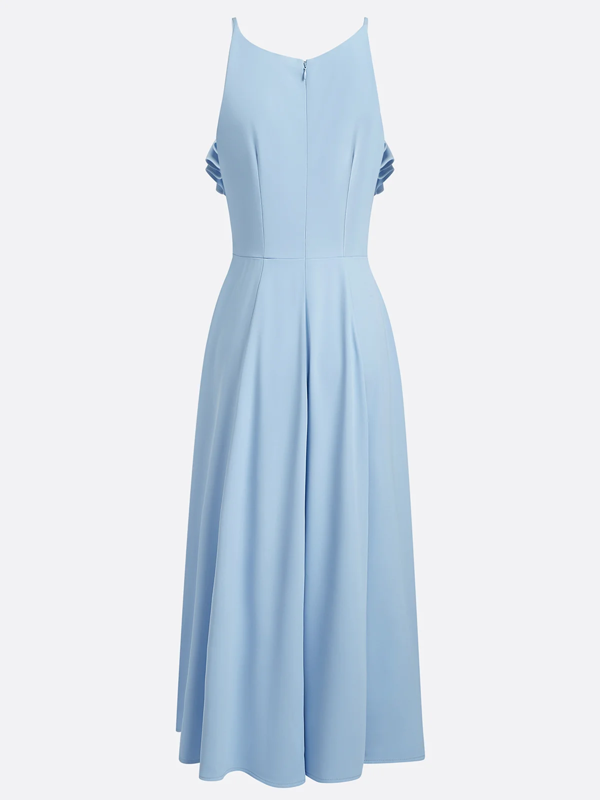 Light Blue Peplum Classic Spaghetti Gallus A-Line Midi Dress