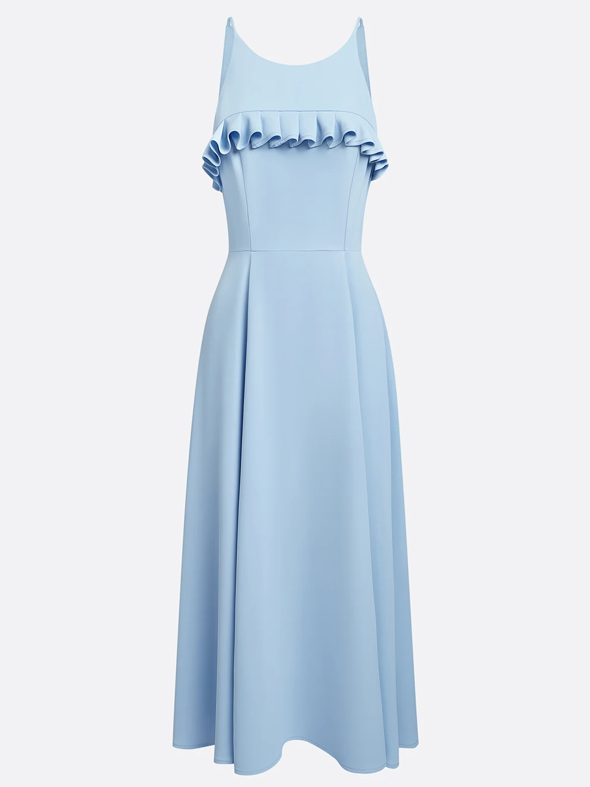 Light Blue Peplum Classic Spaghetti Gallus A-Line Midi Dress