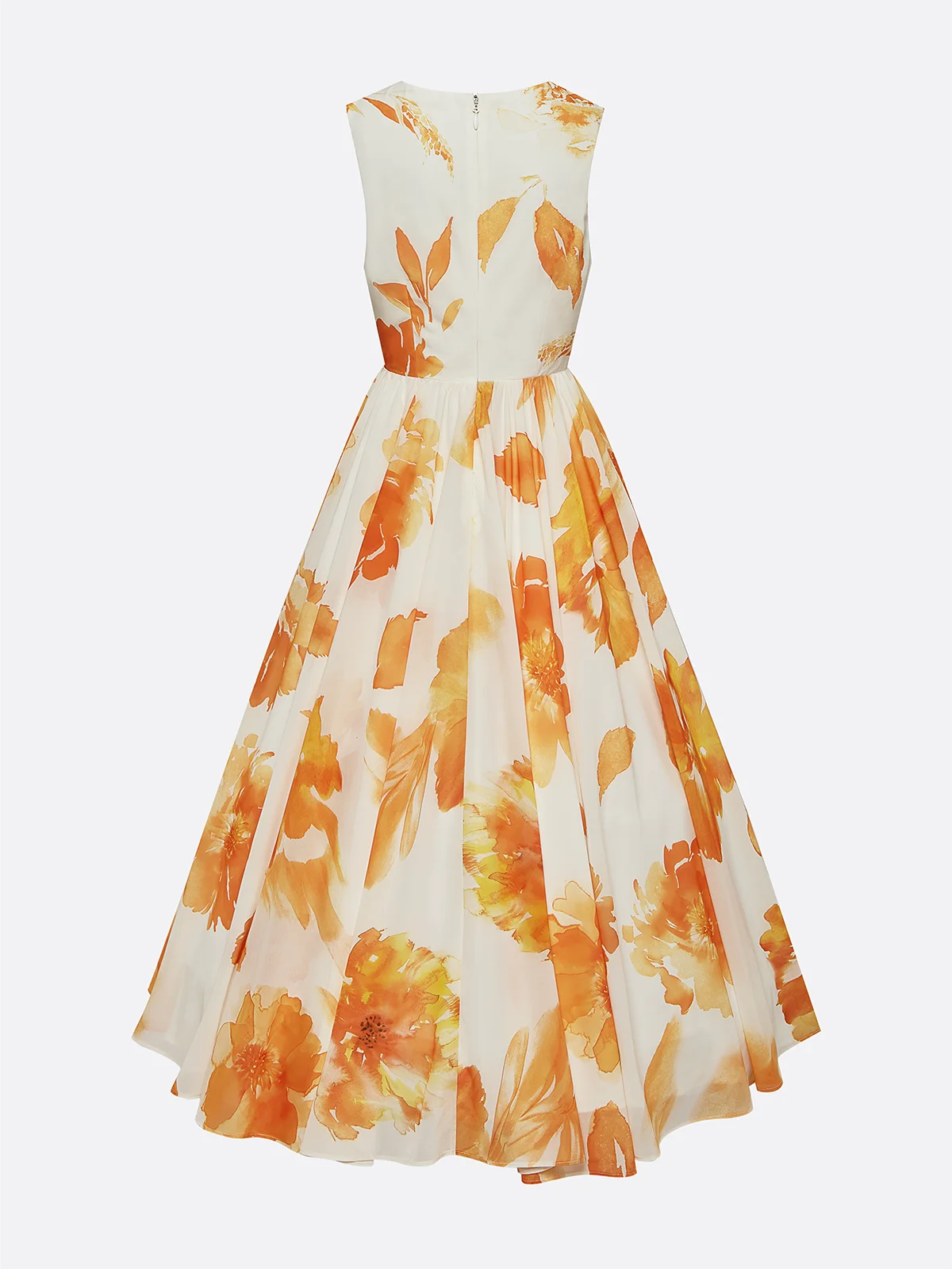 Yellow Floral Chiffon V Neck Sleeveless A-Line Maxi Dress